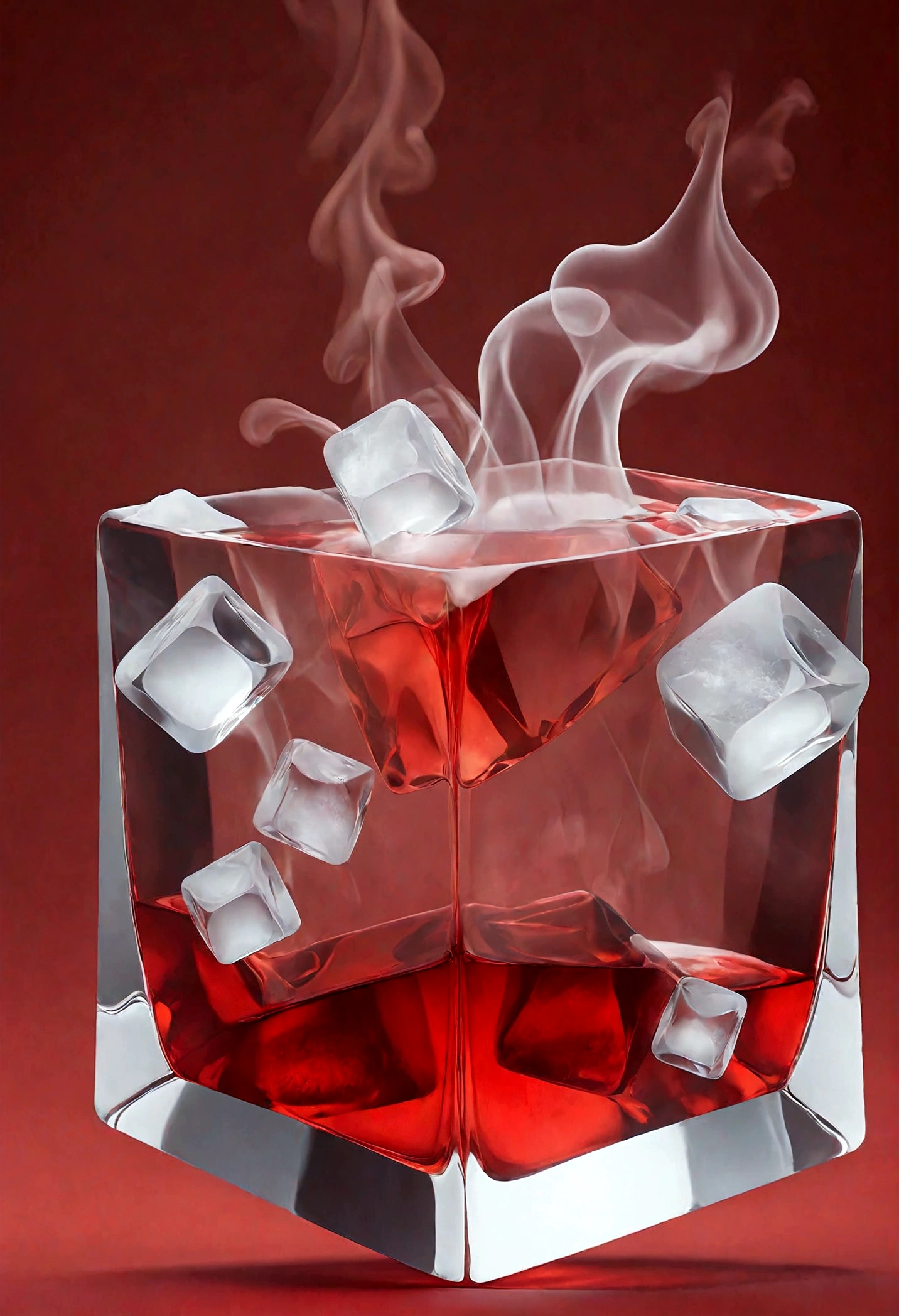 Red Background with smoke lighting ice cube