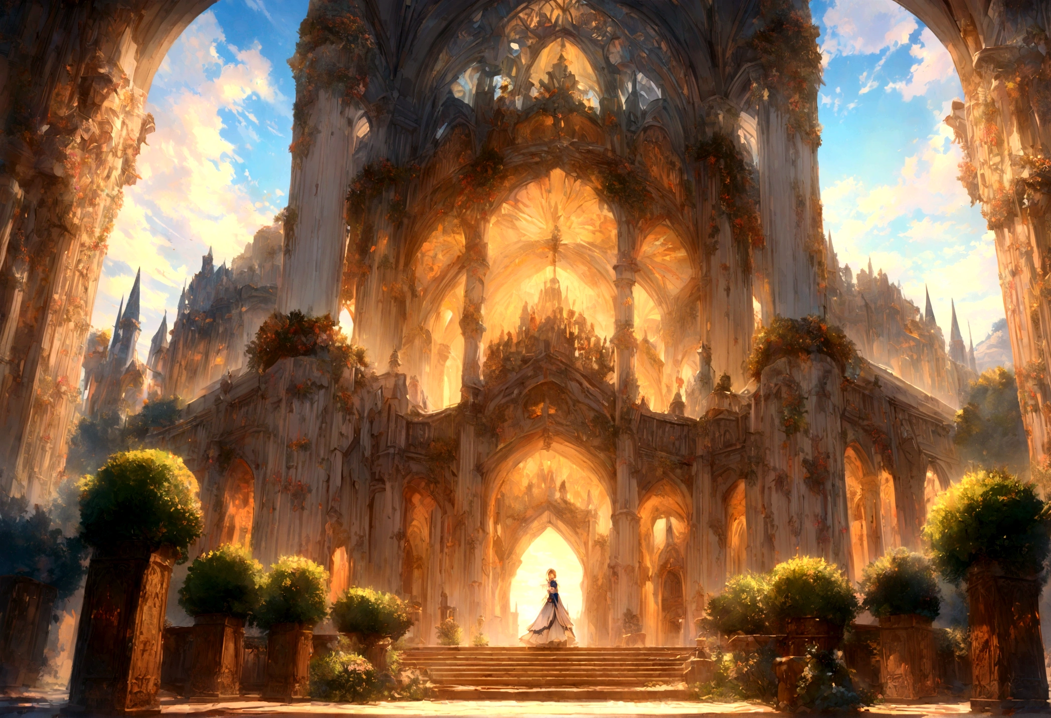 (masterpiece, best quality, high resolution, highly detailed, depth of filed, HDR:1.2), ((Cair Paravel, majestic, grand architecture, Narnia)). A mesmerizing fantasy with enchanting elements blending seamlessly, fantastical landscapes, vibrant colors, enchanted, warm atmosphere, beautiful, extremely detailed, intricate, delicate, serene fantasy, cinematic lighting, 8k, high quality