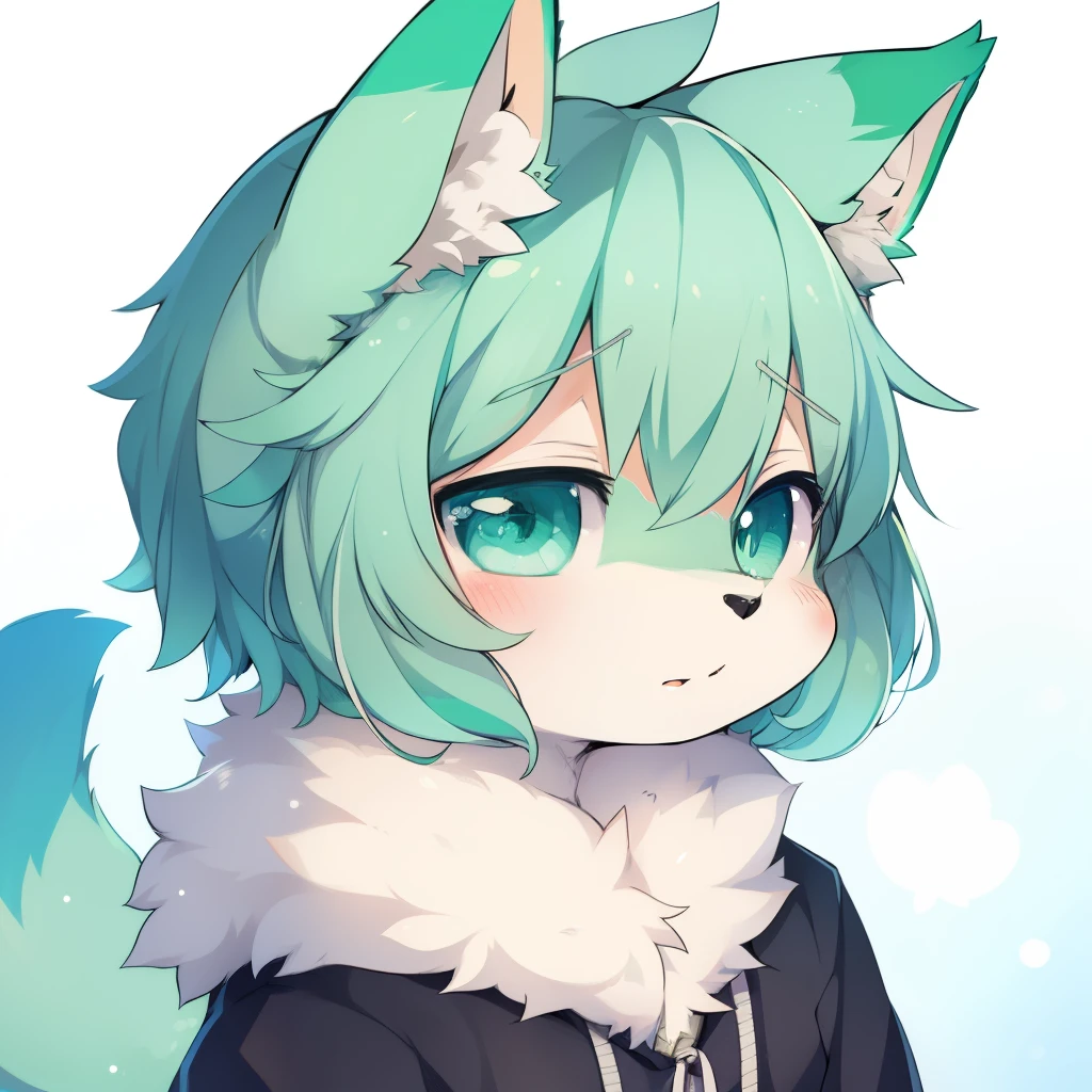 Furry art,(anthro,Fluffy fur,Character focus:1.1),by Dagasi, Yupa,Kiyosan，solo person, generic furry style,SF version，（Mint green fur，blue color eyes），professional furry drawing，snowfield