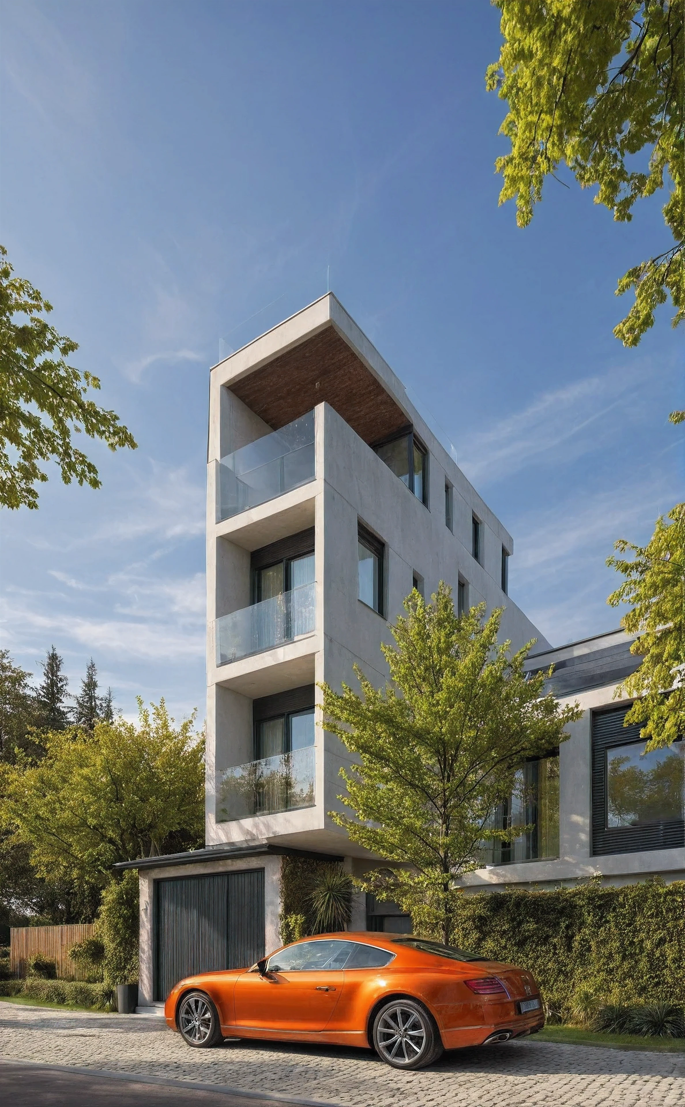 villa moderne, (style moderne:1.2), exterior design, vue de perspective, (block sidewalks and asphalt roads), (la maison du voisin d&#39;Beside), (jour light sky background), Arbres bas autour de la maison, atmosphère globalement paisible photo cinématographique, (L&#39;neutral lighting suitable for the modern villa, clear color thermometer sunlight 5500 KEVIN), Hyperrealistic art, professionnel, 8k, very detailed ï¼, (visualisation de la conception architecturale), (reflection), (se concentrer sur un objet), (material normal bump real reflection), (Scattered light), (hidden light) (rayon de lumière), (lumière multifaisceaux), (rayon de soleil) (multi-level reflection), (rendu de visualisation du logiciel corona:1.2),(((Best quality))), ((chef-d&#39;artwork)), ((meilleure illustration)), ((meilleures ombres)), ((Great detail)), (Lignes complexes), (photorealism),(hyper detail), ((archaic)), ((Award-winning design)), (dynamic light), ((jour)), (Lumière parfaite), (Shimmering light), ((photorealistic)), ((complex detail)), ((extreme detail)), ((science)), ((hyper-detail)), ((Great detail)), ((super realistic)), ((Crazy Detail)), ((rendu d&#39;octane)), ((cinematic)), ((tendance sur artstation)), ((High fidelity)), ((video)), ((croustillant)), ((Brillant)), ((Superbe)), ((Attrayant)), ((High quality)),((pointu))((Brillant)), ((Superbe)), naturel, ((Attrayant)), ((Enlightening)), ((impeccable)), ((High quality)),((pointu edge render)), ((moderately soft lighting)), ((rendu photographique)), ((detailed archiving)), {real environment|spring adjustment|espace de style tropical}