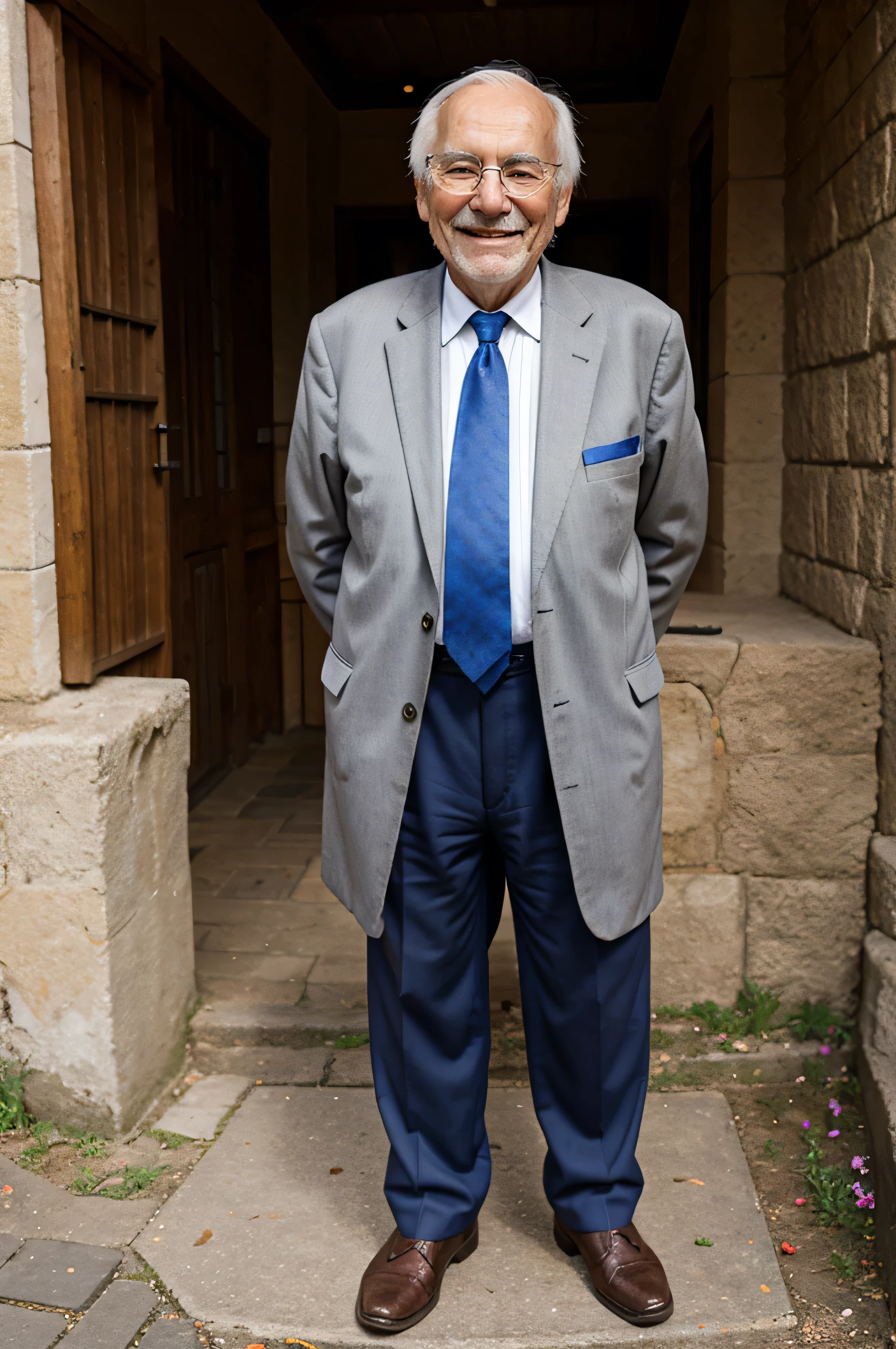 full body , old man looking happy