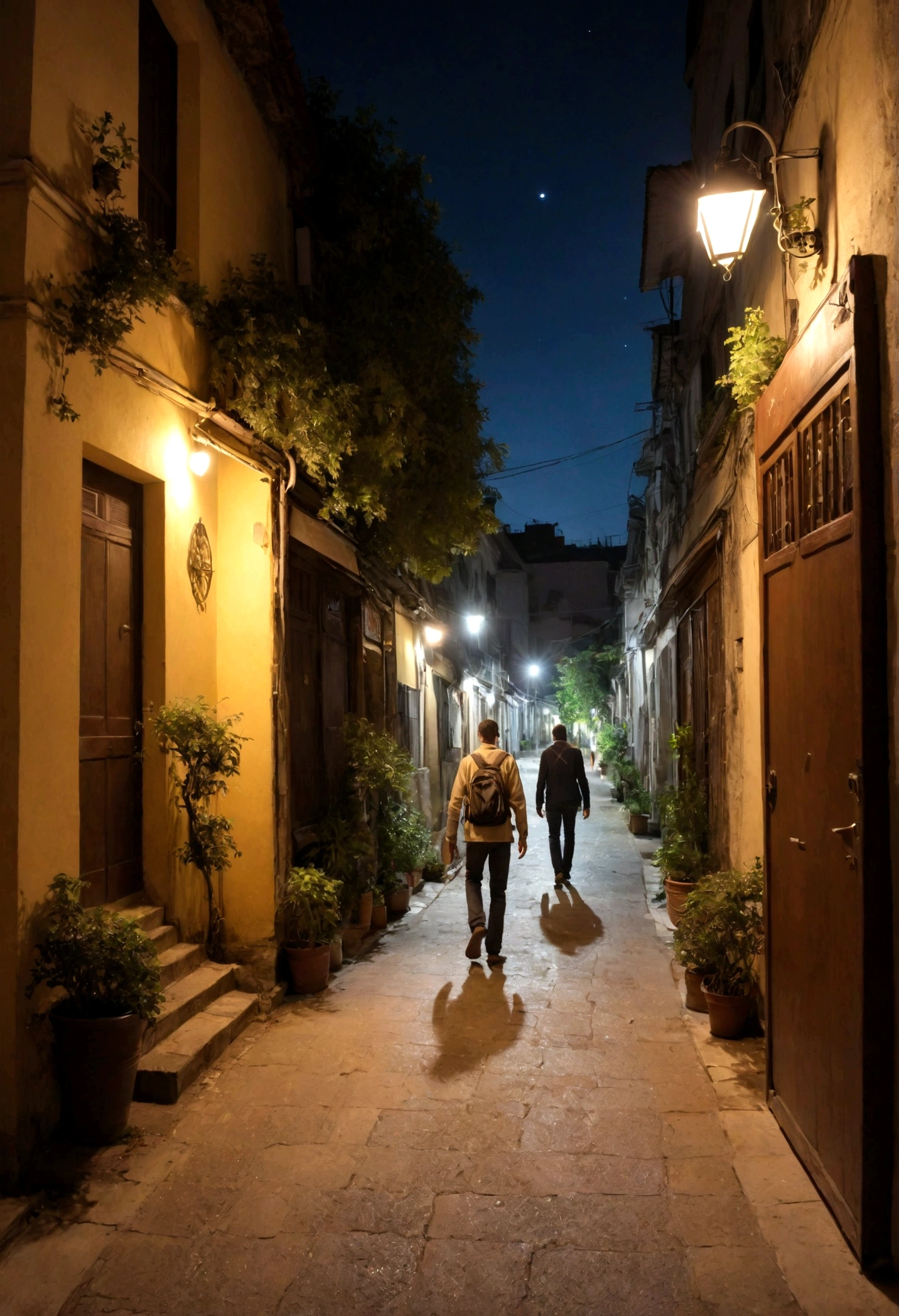 walking in street under night light