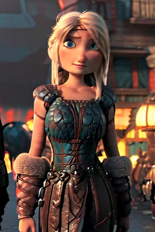 ;artwork, High quality, Best quality, Realistic, sombre theme, visage parfait, yeux expressifs, Astrid Hofferson very very big tits, 1fille avec des seins enorme, Seulement, cheveux blond, (Single_tresser:1.3), yeux bleus, armure, (huge tits,seins gigantesque, décolleté ouvert absolu, Deep neckline:1.2), coupe en V, Voluptueux, zettaï ryôiki, Hanches larges, thick thighs, profondeur de champ, debout, Contrast, village viking, Nuit, sombre, sombreness
