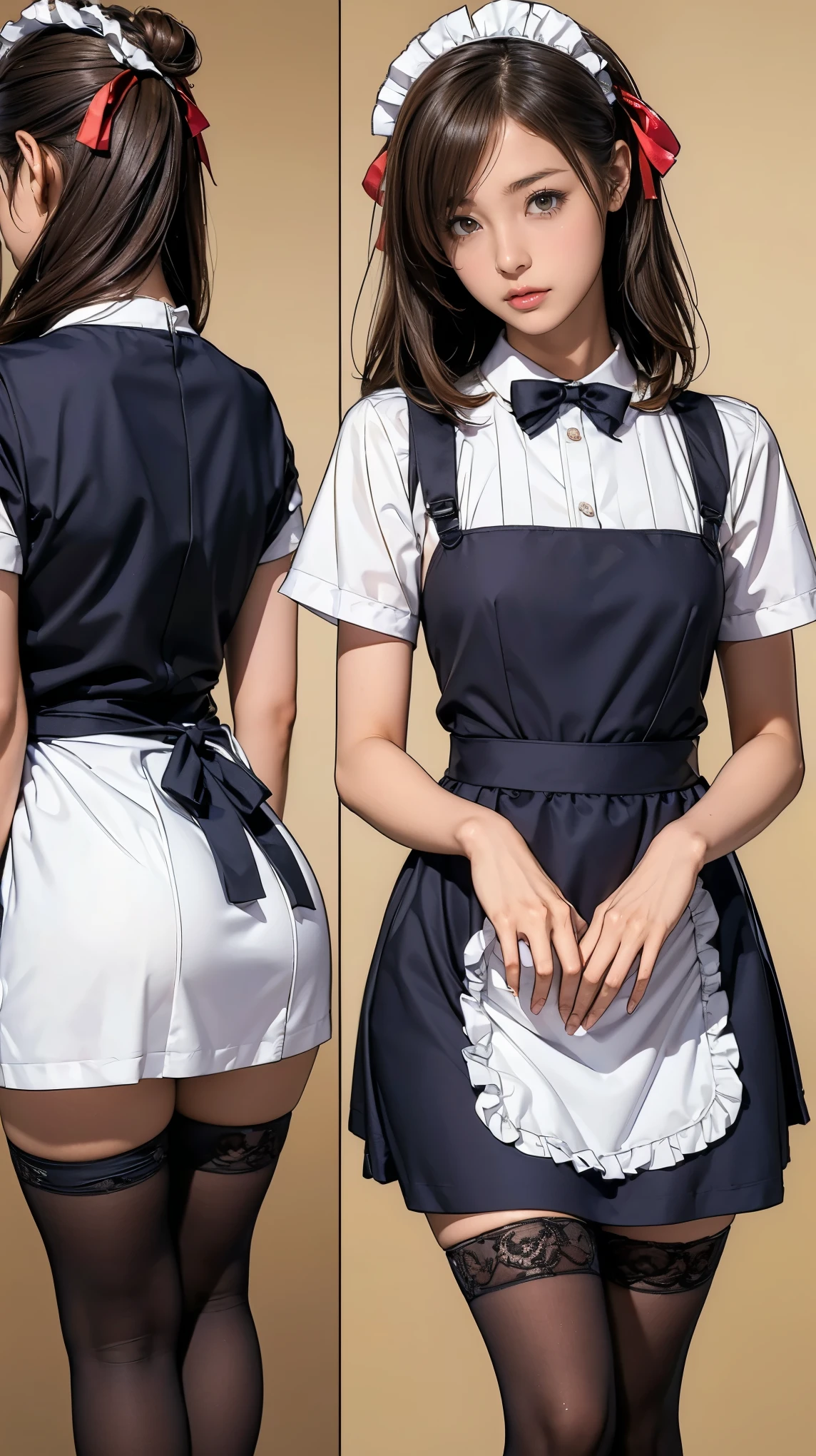 full_body,naked_apron,restaurant,from_front,short hair,black hair,good anatomy,best quality,masterpiece,beautiful,cute face