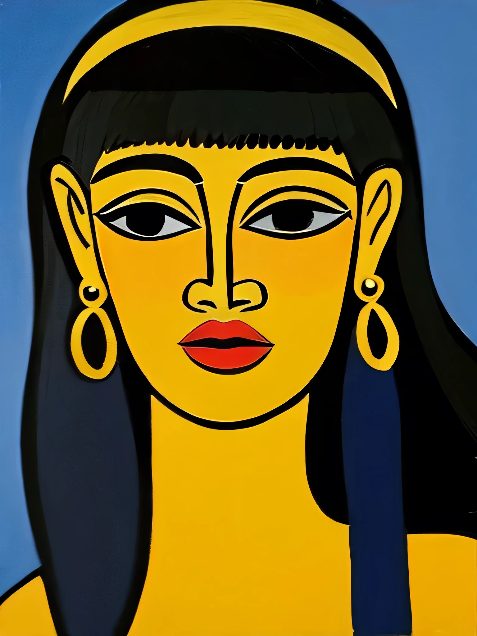 Produce paintings of Cleopatra in the style of Pablo Picasso. Darker colours.