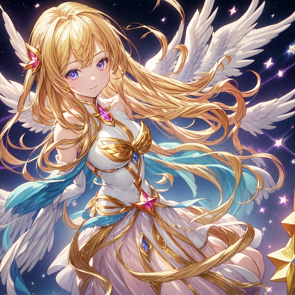 (((One girl))),Dynamic composition、Magical girl、Angel&#39;s wing、One girl, alone, Milky white short hair, Magic wand, wing, Black background, sword, Knee socks, Holding, skirt, hair ornaments, gloves, boots, feathered wing, Holding 武器, feather,  black skirt, blue eyes, black gloves, Milky hair, whole body, belt, Exposing shoulders, thigh boots, Holding Magic wand, elbow gloves, Gauntlet, [(White Background:1.5),::5] (Isoscale:1.0), Double Exposure, bubble,
Mid Shot, whole body,masterpiece, highest quality,(colorful),(Beautifully detailed eyes and face),Cinema Lighting,Highly detailed CG Unity 8k wallpaper、Super huge、whole body、