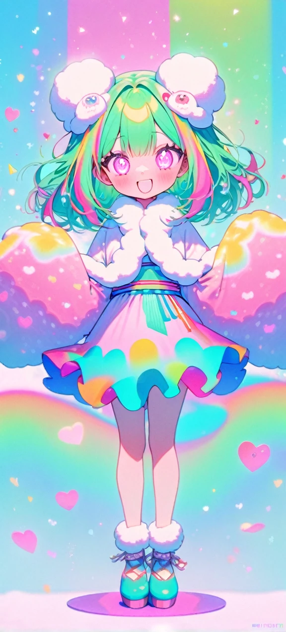 , change, Fluffy outfit ,
1 Girl, kimono, Glowing eyes, Colorful glowing hair , Full Body Love, Green Hair,
Kawaiitech, Soft colors, Kawaii, Lovely colors,happy face