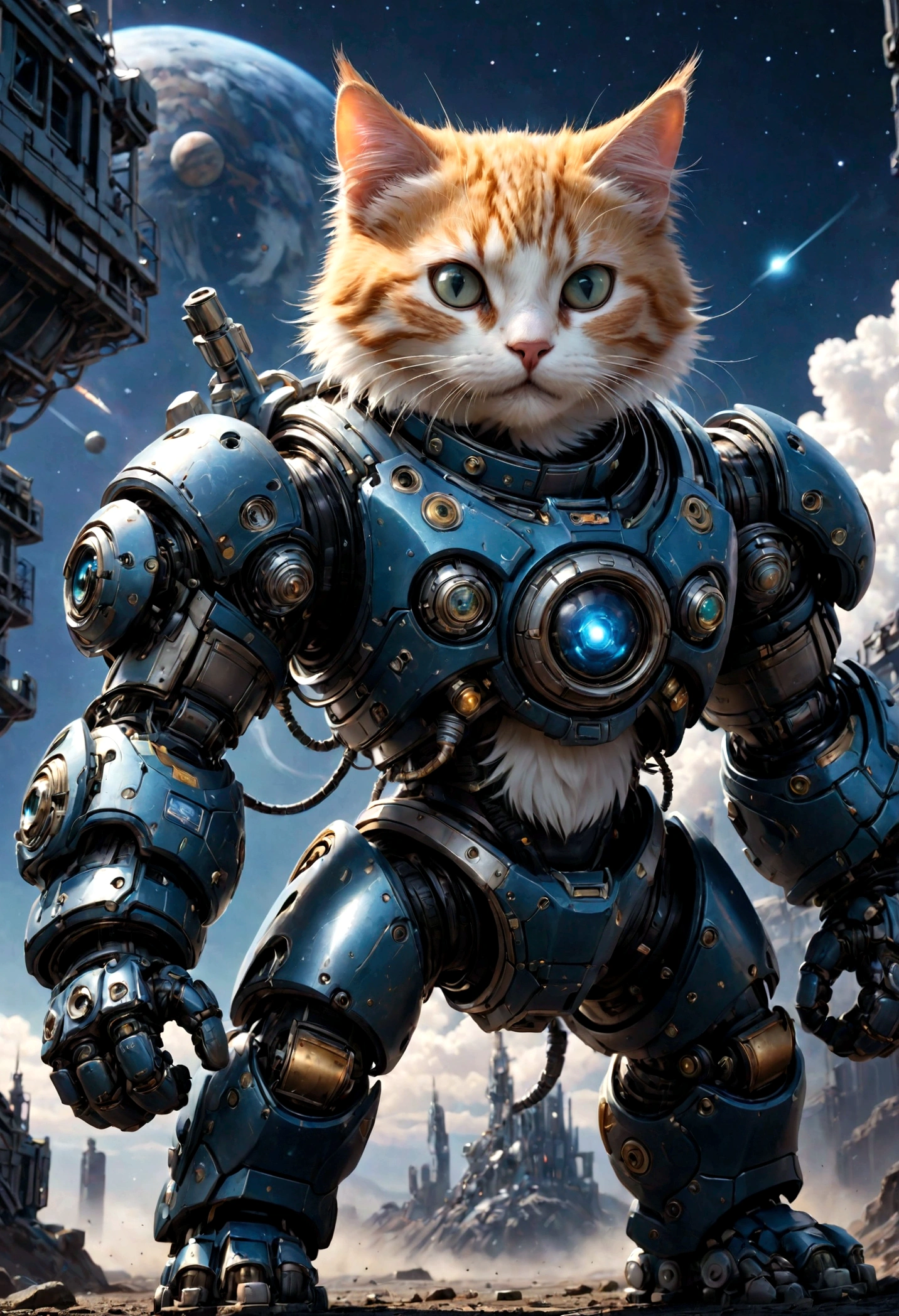 end,Cat,Mecha,Outer Space,HD,reality,Best quality