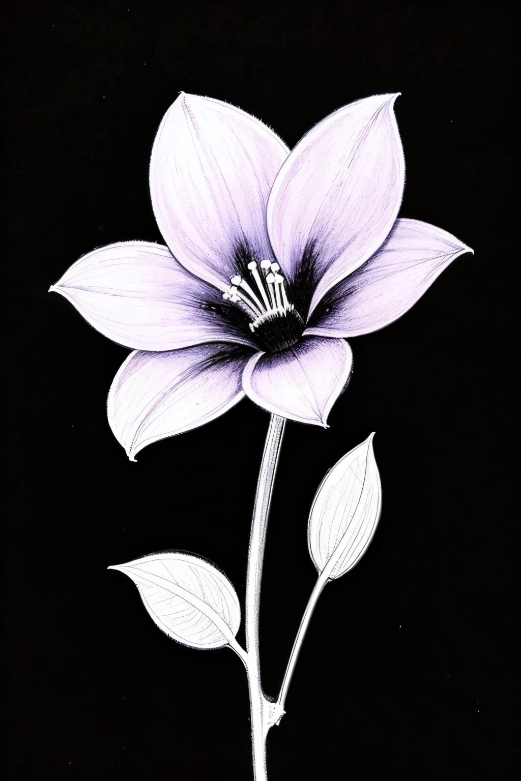 Single Flower colour sketch Drawn on Black Background