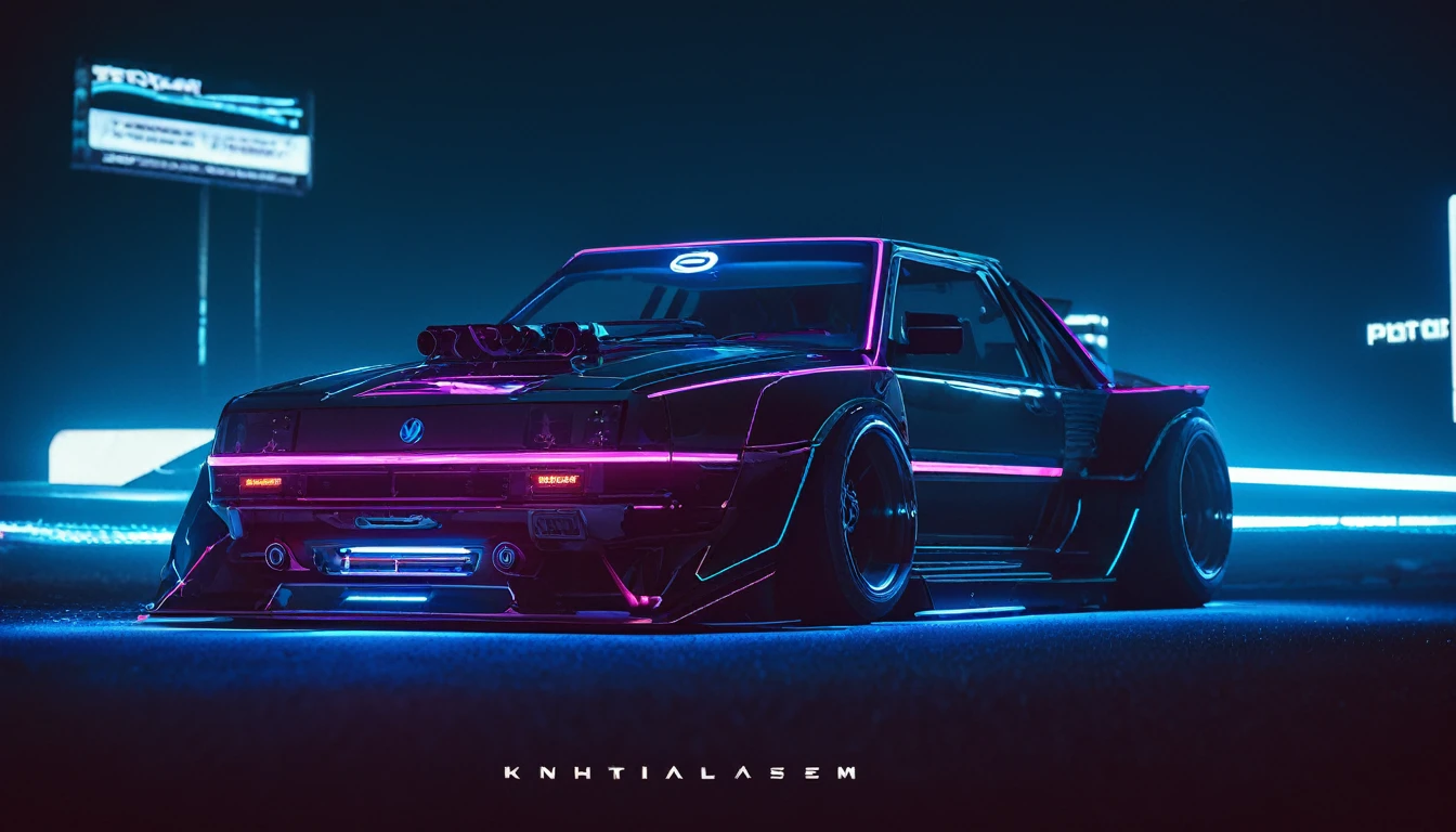 (intrincated details:1.2), (photorealistic), (masterpiece), (photography),  cinematic lighting, 
cyberpunk ambient, car, ground vehicle, motor vehicle, no humans, scenery, solo, vehicle focus, night time, , neon lights
 