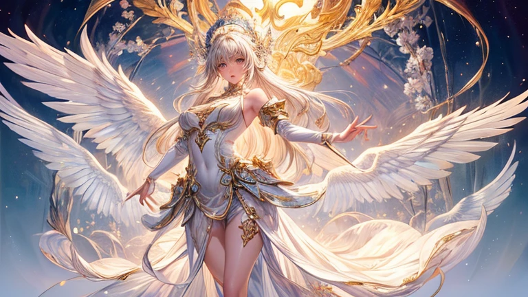 (highest quality,8k,CG,Beautiful details upper body,,Thumb Girl,Translucent coat dress,Complex facial features,length,Flowing hair,Almond-shaped eyes,Exquisite eye makeup,length fluttering eyelashes,Blinking big eyes,Starry Sky,Exquisite lip detail,Soft and harmonious style)(Top quality), (Super detail), (Hi-res) cute
Tantra s, metatron, 6 Silver angel wings, light brown multicolored straight hair, full body tatto, white and gold metallic sexy Tantra maid armor costume, bare shoulders, Magic Circle, beautiful concept art, Swirling Elemental, quality, UHD, heaven room, full back
