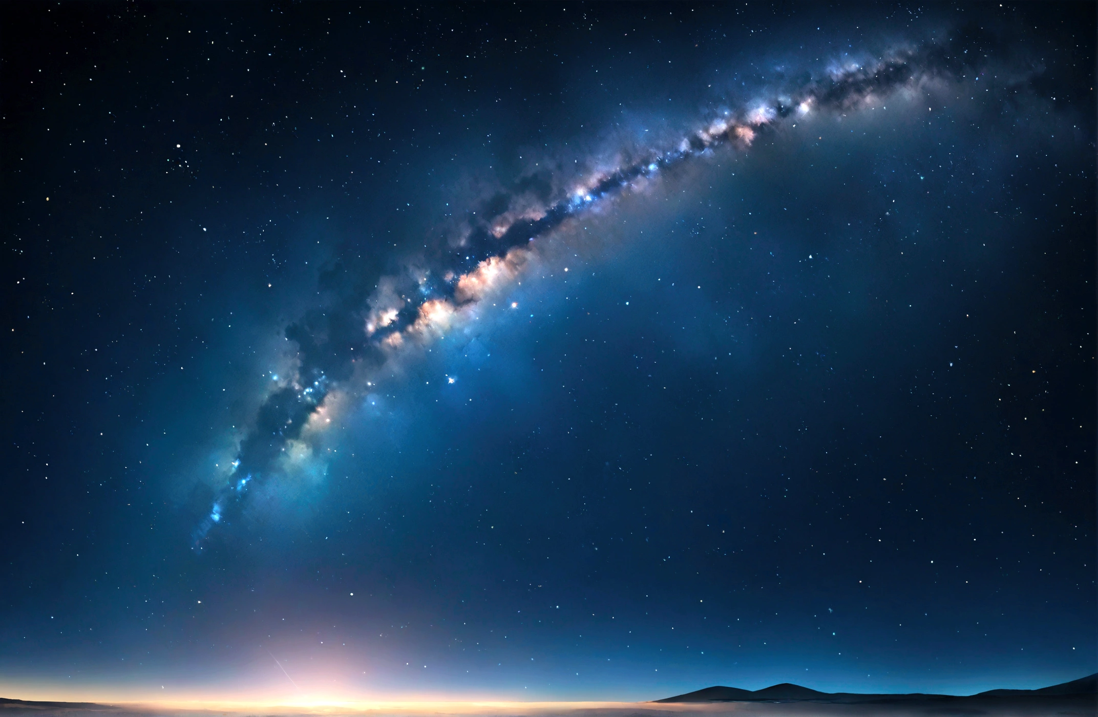 Master Parts、Superior Quality、Excellent image quality、8K quality、Beautiful starry sky photos、grow、Arched Milky Way:1.9、blue sea