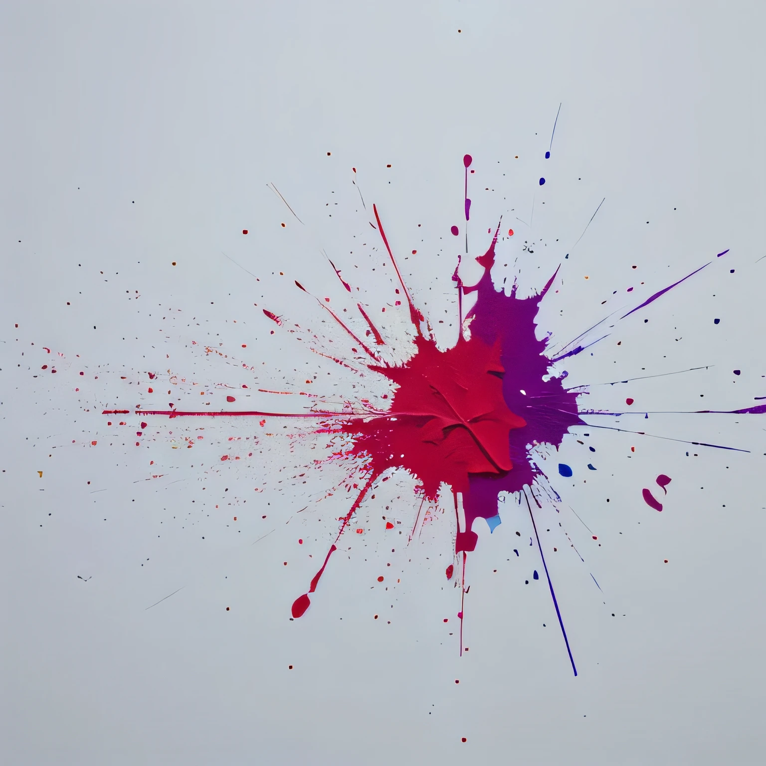 Only one paint exploding and spreading, true white background, no human