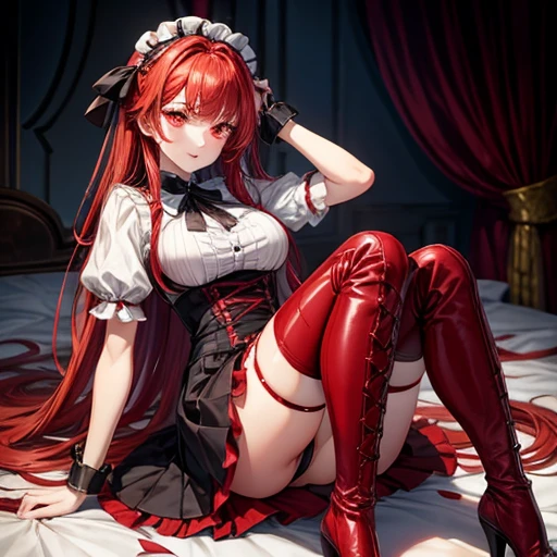 Redhead　Maid clothes　Morbid paleness　Red Eye　Knee-high boots　