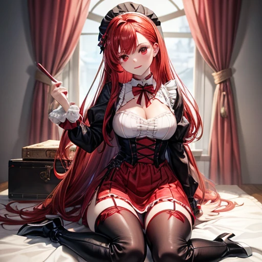 Redhead　Maid clothes　Morbid paleness　Red Eye　Knee-high boots　