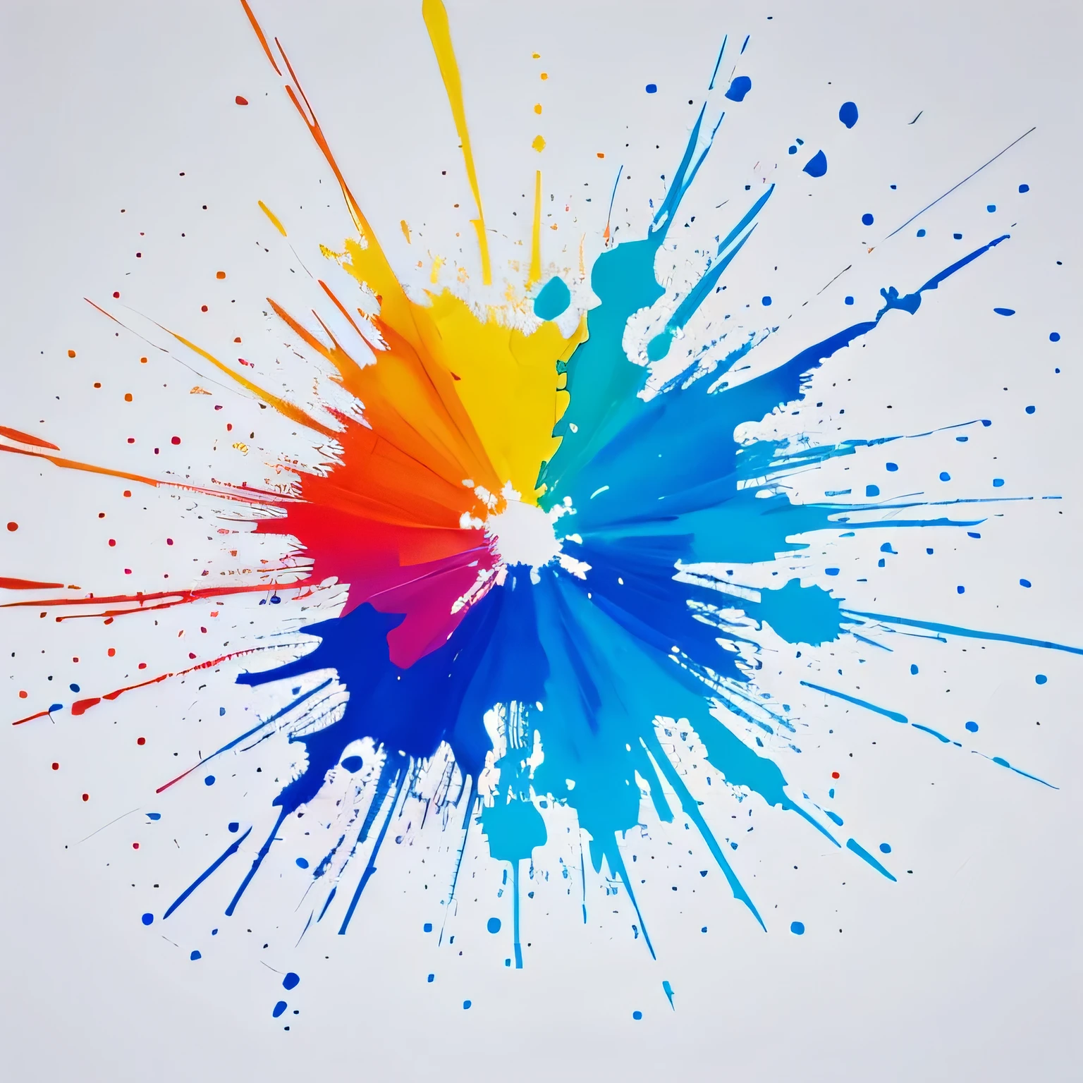 Only one paint exploding and spreading, true white background, no human