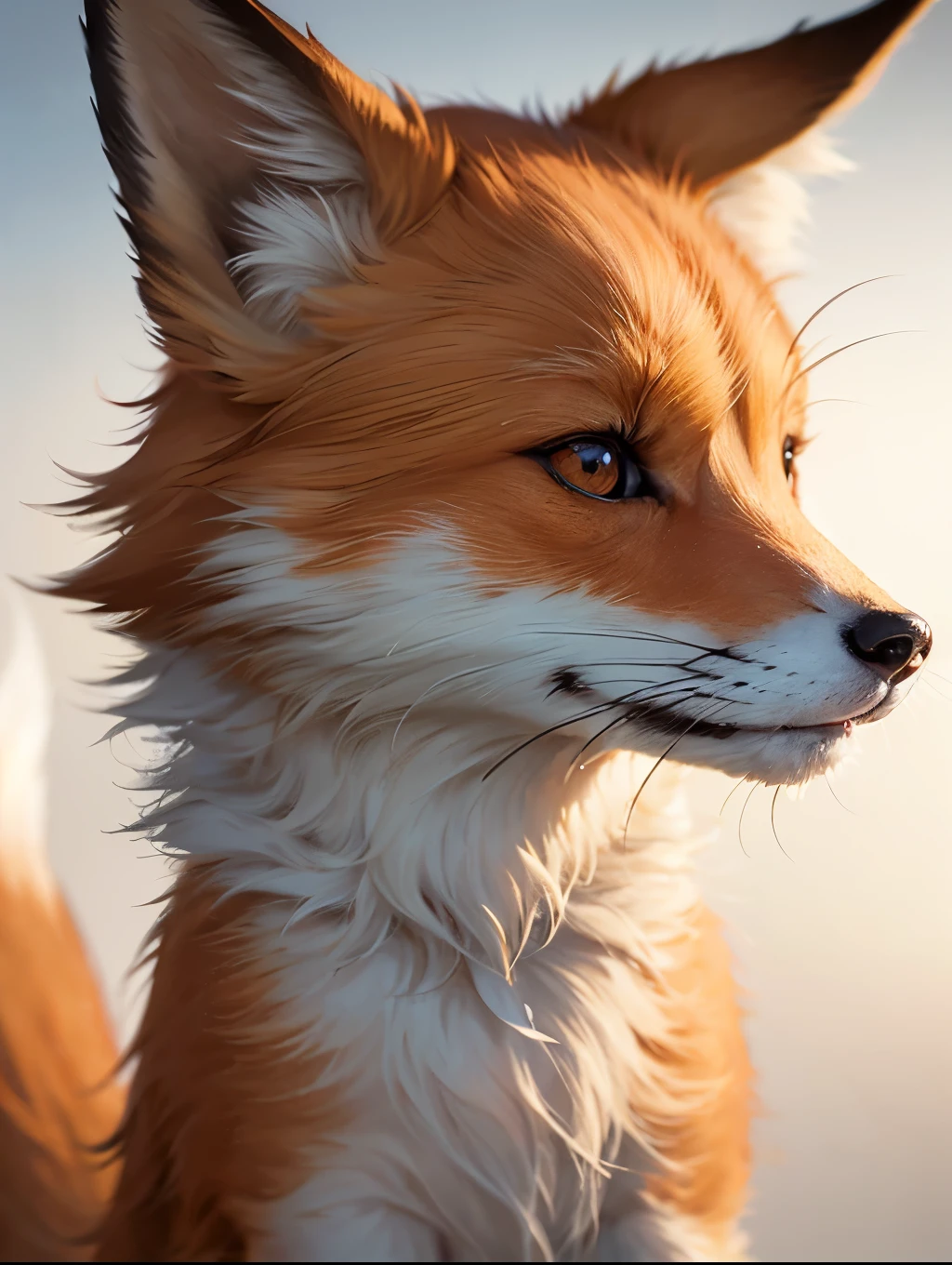 The fox and the dog、Cute and gentle、Sharp eye focus、original、Supernatural、Another world、Ultra Detail、bright fur、Magic Lighting、trajectory、 Light dust、beautiful、Cinematic lighting、 Bokeh effect