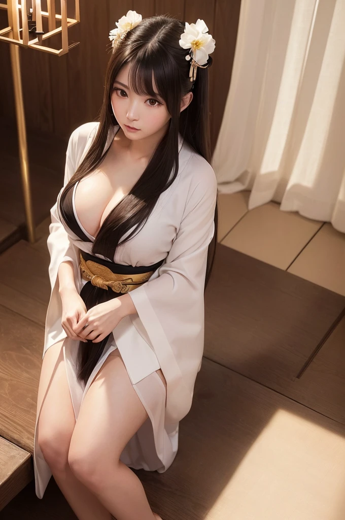 (high resolution、high quality、High resolution、detailed、8k、masterpiece)、超A high resolution、(Photorealistic:1.3)、RAW Photos、((Ultra-Realistic Details))、Portrait、Global Illumination、Shadow、Octane Rendering、8k、Super sharp、Beautiful breasts、Beautiful Eyes、非常に複雑なdetailed、Realistic Light、CGSoation Trend、ネオンのdetailed、The light is gentle、1 girl、Bewitching Charm、Super long hair that reaches below the waist、Hime cut、Enchanting Japanese red kimono、A face that exudes intelligence、(A dimly lit room in a samurai residence、In the back is a Japanese garden)、((Amazingly cute))、The glimpse of her chest from the chest of her kimono is very erotic.、Her long, slender white thighs are also sexy.、Healthy Body、28age、wide shot、full body、It feels like you're really there、Dignified、Immediately after sex、sexy、smile、Glowing Skin、A pose that really gets men excited、Transcendently beautiful face、The light of the lantern、barefoot、Red Underpants、nsfw、nude, (stick out butt:1.3), (show your butt hole:1.8)