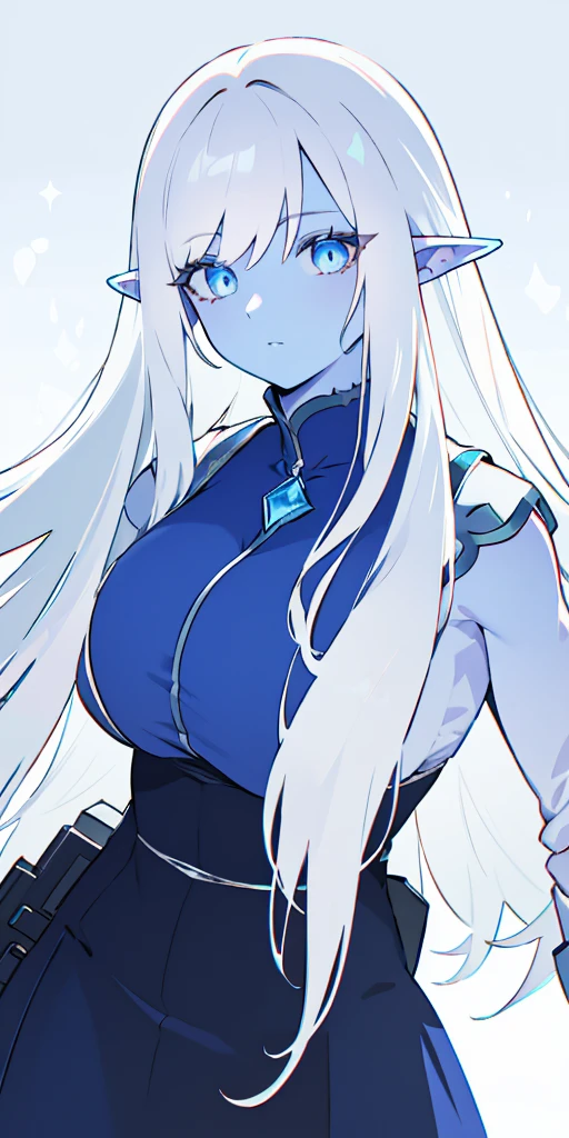 Big ,blue skin color,white hair,blue ayes,pointy ears, hyper realistic, Ultra detail, high res