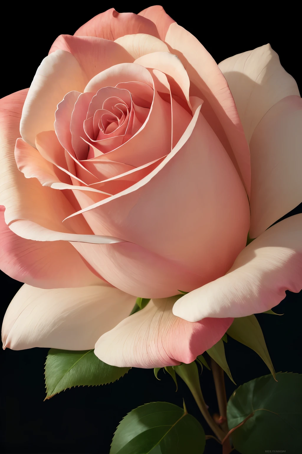 A highly-detailed, hyper-realistic, superb quality bloom of a delicate pink rose, set against a muted, slightly overcast background, imbued with a hint of melancholy. The petals of the rose are finely textured, each one as soft and lifelike as if plucked from nature itself. With its head slightly bowed, the rose looks as if it is lost in deep thought, as if it were a silent observer of the world around it. The petals are softly illuminated by the waning sunlight filtering through the clouds, casting a warm, golden glow that accentuates the rose's beauty. The image is rendered in extraordinary detail, every vein