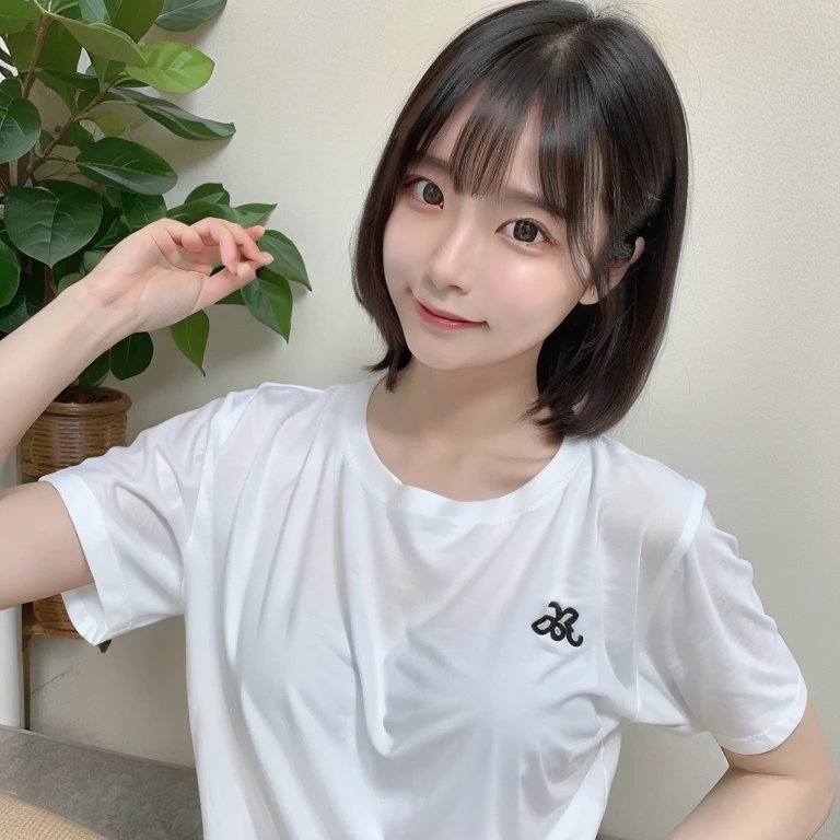 quality, 超Realistic, (Realistic:1.3)、最高quality、超A high resolution、SLR、Instagram、Very delicate、Look at the viewers、Japan 1 Female(Black-haired、short hair、black eye、、huge 、Delicate body、cute、Adorable、A kind smile)、Japanese company employee(White T-shirt、Tight shirt)、sunlight、Free pose、Bust up shot、Emphasize the chest