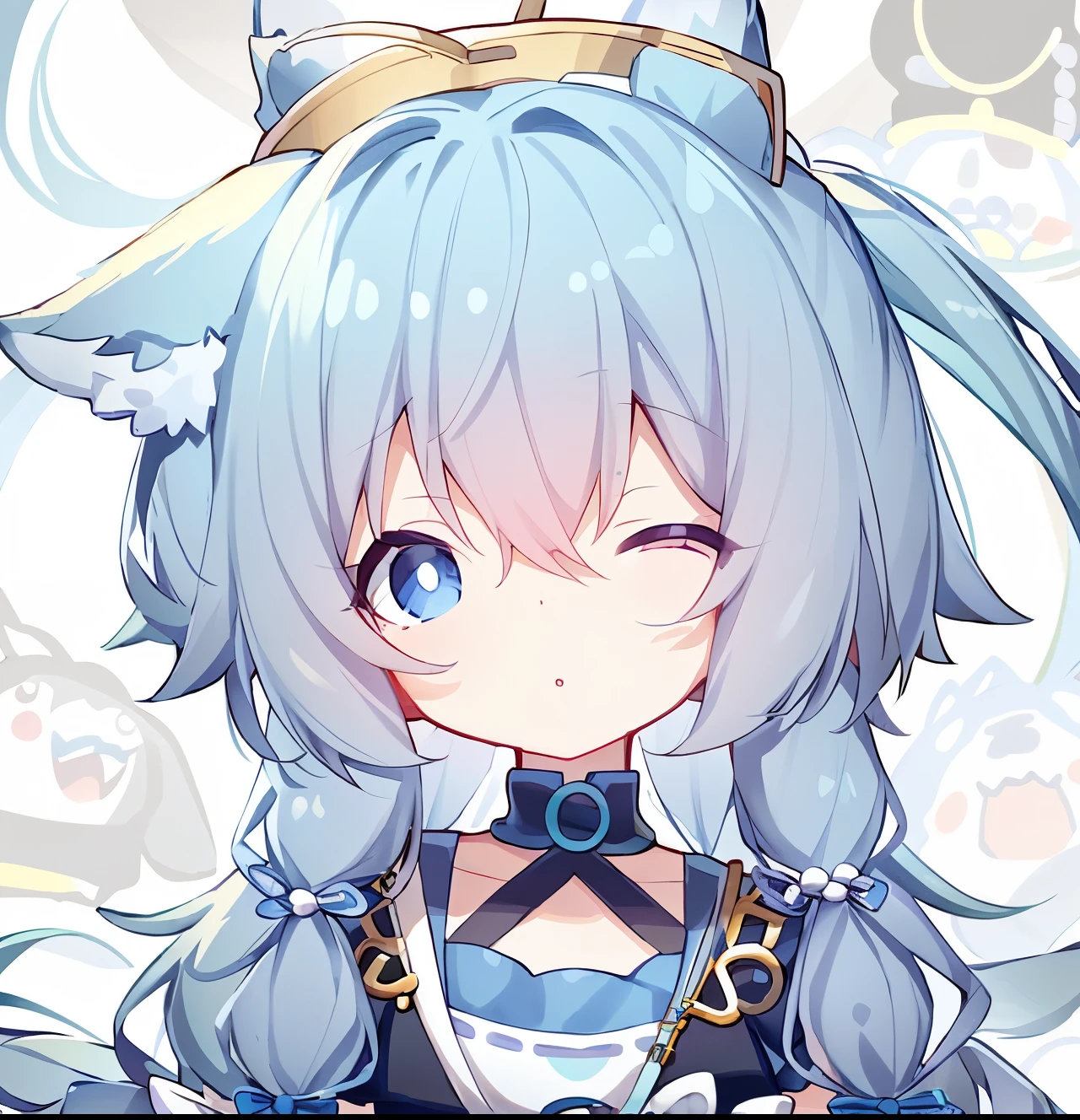 Desenhe uma com uma cauda de cachorro e um vestido, Cute anime dog girl, Dog woman, Anime dog girl, fofo!! Tchibi!!! Dog woman, dog girl, linearidade espessa, Nekomimi, Blue dog girl, DDLC, small curvaceous , arte linear, Linhas de arte simples, sombreamento estilo anime plano, segurando uma pose de pudica