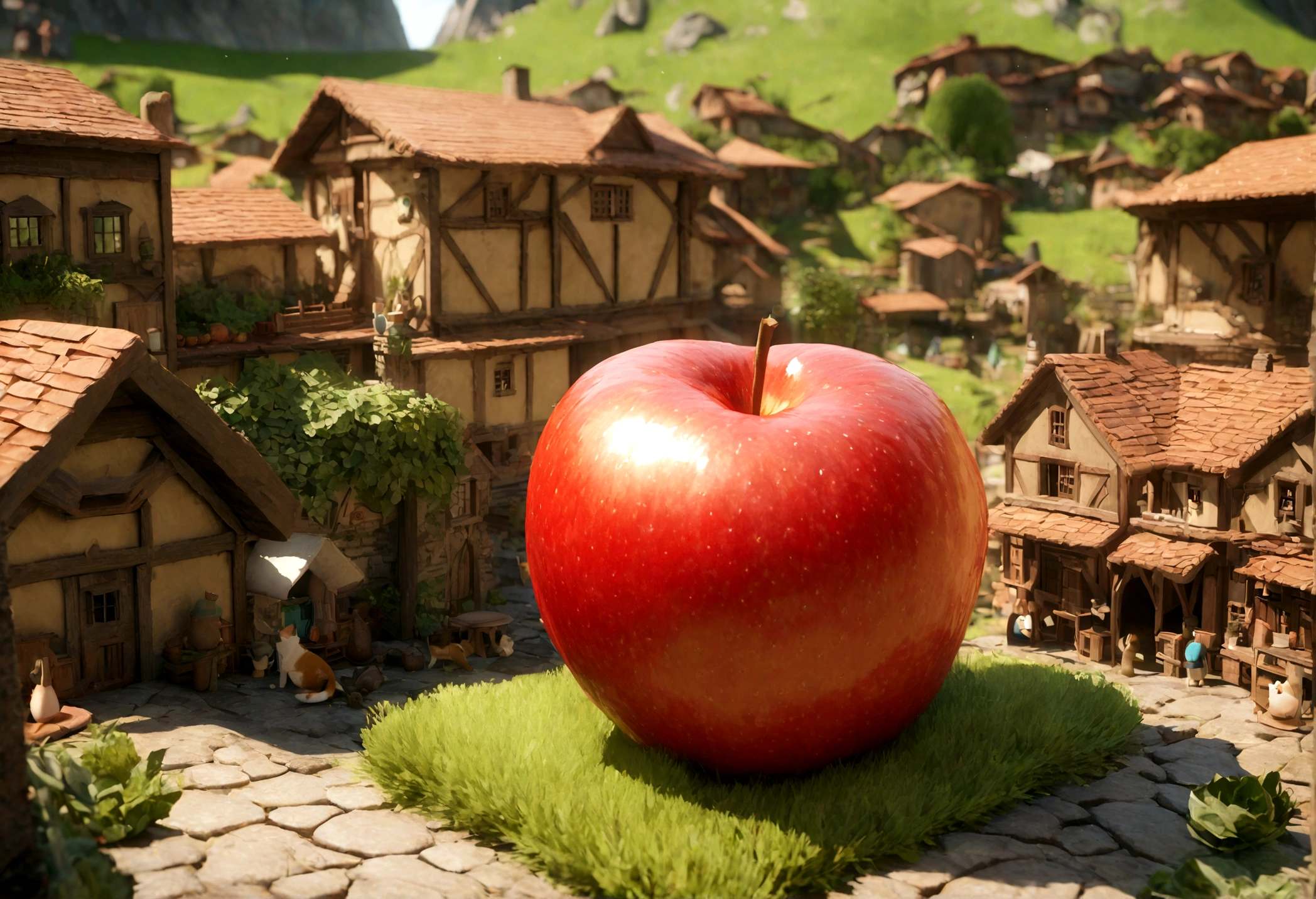 apple section, filled many cat in side an apple
cute world of wool felt, wool knitted fabric, cartoon, some small houses, farms, barracks, warehouses, flower houses, super cute, superb lighting, volumetrics, by Jon Klassen, Ghibli Studio style, Tilt - shift, 80mm lens, Large aperture, 3d, blender, masterpiece, super detail, best quality