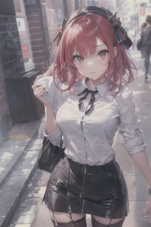 blue eyes,highest quality,High resolution,unity 8k wallpaper,(figure:0.8),(beautiful and fine eyes:1.6),detailed face,perfect lighting,Highly detailed CG,(perfect hands, perfect anatomy),young woman,lift the skirt yourself,(white panties:1.2),nsfw,The Quintessential Quintuplets,Nino Nakano,outdoor,Sweat