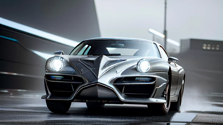 1960s luxury sedan, rear view, futuristic fantasy, epic sci-fi scene, intricate detailed design, glossy metallic body, glistening chrome accents, dramatic lighting, moody atmosphere, cinematic composition, photorealistic rendering, masterpiece, (best quality,8k,highres,masterpiece:1.2),ultra-detailed,(realistic,photorealistic,photo-realistic:1.37),cinematic lighting,dramatic shadows,volumetric fog,glowing energy field,gleaming chrome,aerodynamic body,intricate details,sleek and stylish