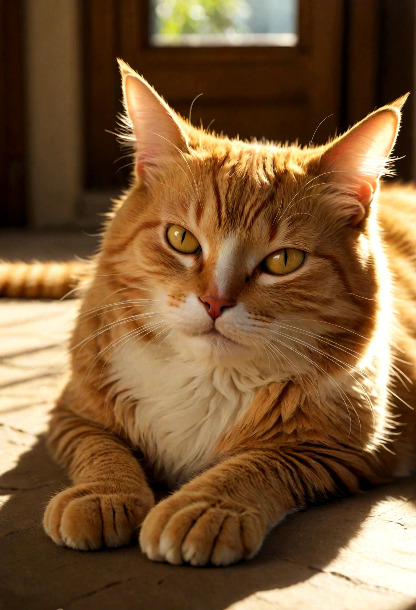 A cat is lying down and sleeping