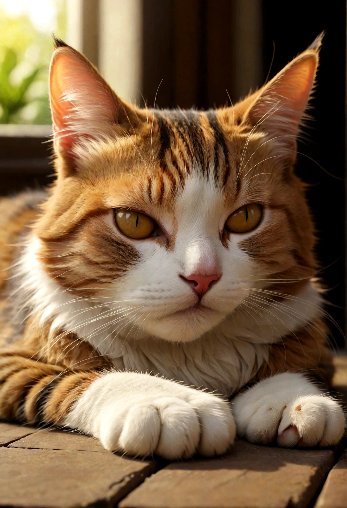 A cat is lying down and sleeping