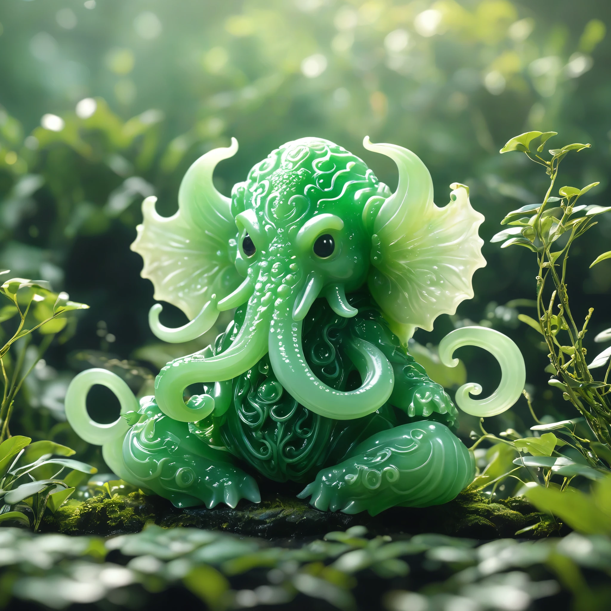 best quality, very good, 16K, ridiculous, Very detailed, Cthulhu(((吉他Cthulhu1.3))),Made of translucent jadeite, Background grassland((A masterpiece full of fantasy elements))), ((best quality)), ((Intricate details))(8K)
