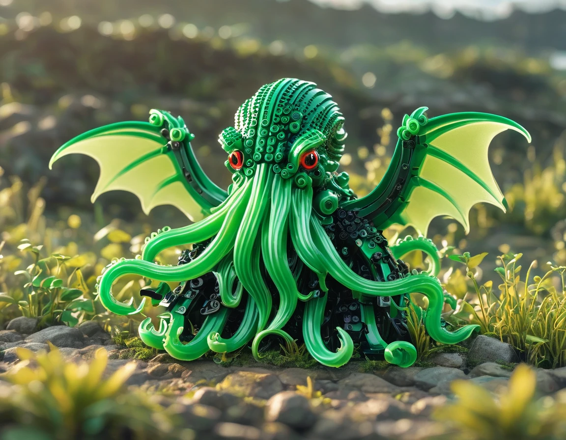 best quality, very good, 16K, ridiculous, Extremely detailed, Lovely(((Cthulhu:1.3)))，Made of translucent Lego bricks, Background grassland（（A masterpiece full of fantasy elements）））， （（best quality））， （（Intricate details））（8k）