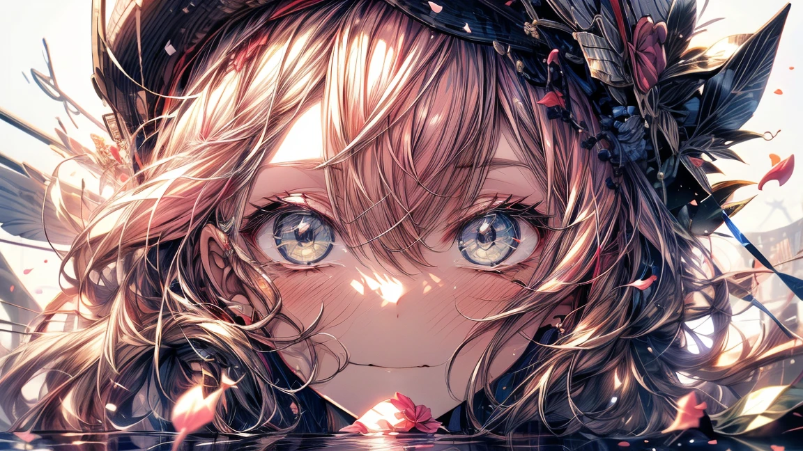 (White Background:1.4),(White dirt road, Oriental elements)，(springの自然のイラスト:1.3，Paper Art:1.3, Quilting Paper Craft:1.2),( Streamlined Design, Clear lines, High Sharpness,highest quality, Very detailed, Mesa, Cinematic Lighting Effects, 4K )(Cherry leaves、springの桜:1.0)、Many cherry blossoms fluttering down、Wind、With background、spring、girl looking to the left、Rose petals、A lot of cherry petals.、Very bright pink hair、length