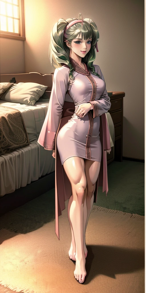 Full body, masterpiece, 1soloMILF standing pose long cape, strong body, abs, Ultra Quality, shiny skin, Atmospheric, 8K, Cinematic ((pink bedroom background)) BREAK, sunglasses (wet body:1.2) ultra-detailed face, detailed lips, detailed eyes, double eyelid, sensual low-necked dress, open neckline, side pose, visible curves, transparent robe, sunglasses, muscular turned leg, Masterpiece, stunning realistic, best quality, sharpness,1girl, forehead mark (full body toe to head metal arnor:1.1) knight armor, short bob pink hair, green eyes, red hairband, middle large breasts, cute smile