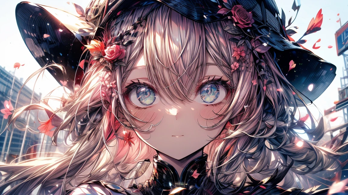 (White Background:1.4),(White dirt road, Oriental elements),(springの自然のイラスト:1.3,Paper Art:1.3, Quilting Paper Craft:1.2),( Streamlined Design, Clear lines, High Sharpness,highest quality, Very detailed, Mesa, Cinematic Lighting Effects, 4K )(Cherry leaves、springの桜:1.0)、Many cherry blossoms fluttering down、Wind、With background、spring、girl looking to the left、Rose petals、A lot of cherry petals.、Very bright pink hair、length
