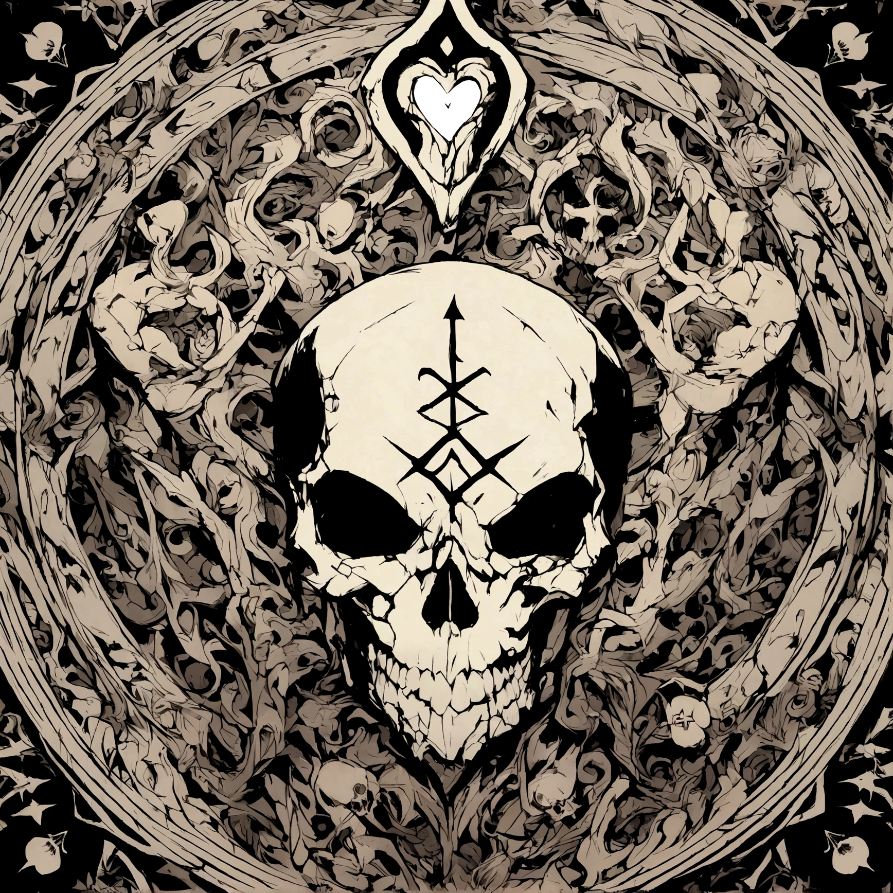Toxic symbol with demon skull sigil, mendela, vector, with heart inside