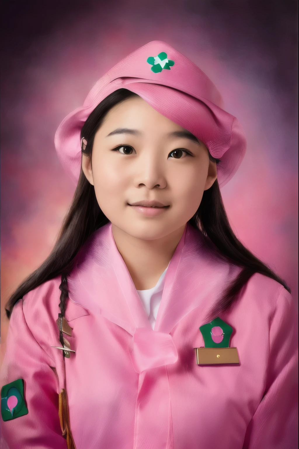 arafed  photo of a girl scout in uniform, portrait photo, realistic. cheng yi, realistic studio portrait