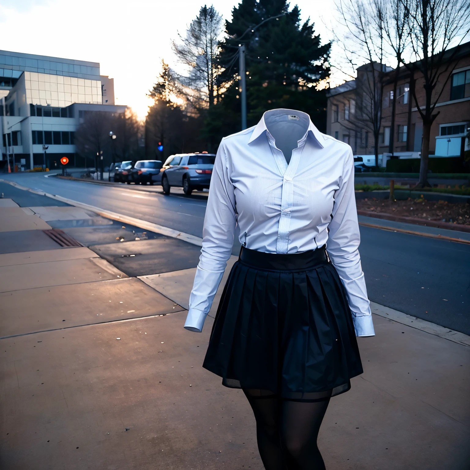 school blouse, plaid skirt, stripe tie on neck, black leggings, cute big breasts, (invisible, no human, headless, handless:1.5), (8k, RAW photo, best quality, masterpiece:1.2), (realistic, photo-realistic:1.37), photon mapping, radiosity, ((Hasselblad photography)), physically-based rendering
