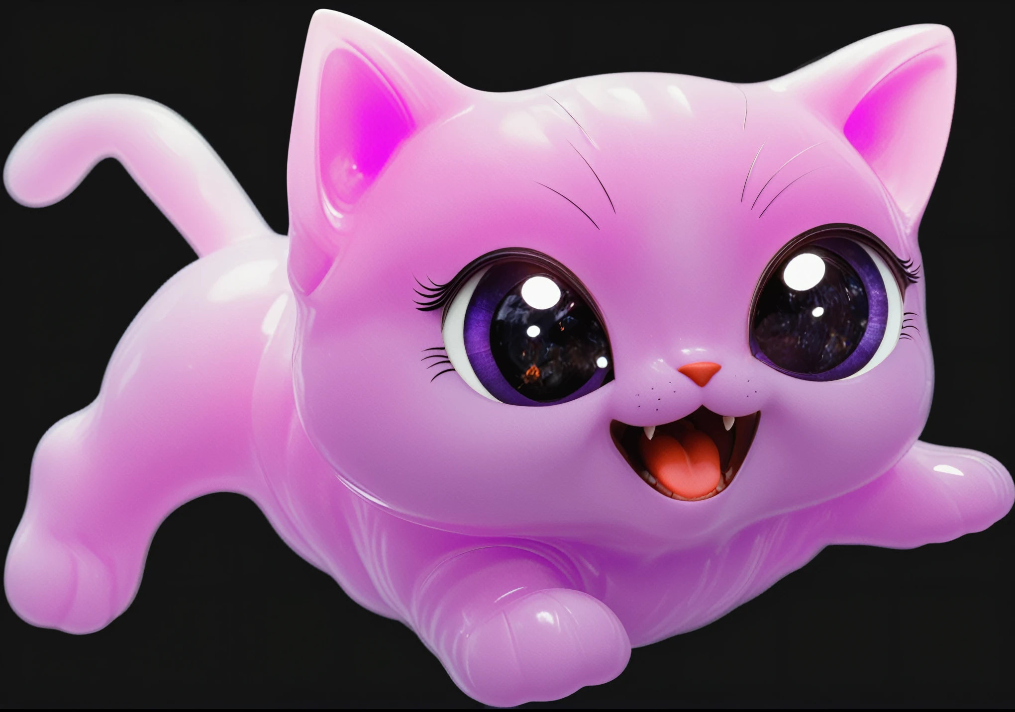 adorable cat-like creature big eyes, cute pink 3d cat, cute violet 3d realistic cat toy made of plastic at cartboard box glossy texture, smooth 3d model, glossy plastic texture, multiple light sources, rim light, sharp post effects render, most beautiful vfx, , realistic, 4k, high resolution, rim light, smooth 3d model. , (glossy plastic texture with multiple big light probe refractions) glossy texture, smooth 3d model, multiple light sources, rim light, sharp post effects render, (glossy plastic texture with multiple big light probe refractions), perfect cgi, smooth silhouette, high intensity refraction, (super glossy material), most beautiful vfx, blue background, plastic refractions, realistic, 4k, high resolution, rim light, photo shoot, commercial photo, profile shot, 4k, rim light, high resolution, 4k, glossy texture, smooth 3d model, multiple light sources, rim light, sharp post effects render, (glossy metallic texture with multiple big light probe refractions), perfect cgi, cgi art created only with gradients, smooth silhouette, high intensity refraction, (super glossy chrome material), most beautiful vfx, blue background, chrome metal refractions, multiple light sources, rim light, sharp post effects render, perfect cgi, digital art, detailed digital art, reflective, best quality, 4k, masterpiece:1.2, ultra-detailed, realistic, vivid colors, dark and moody lighting, The image of the highest quality, ensuring every detail showcased perfectly. It in 4k resolution, allowing viewers to immerse themselves in the richness of the colors and intricate details. The realistic rendering. under the spotlight, reflecting, high-resolution image, realistic rendering, dark background, and rim light photorealistic, adorable cat-like creature big eyes, cute violet 3d cat, cute violet 3d realistic cat toy made of plastic at cartboard box glossy texture, smooth 3d model, glossy plastic texture, multiple light sources, rim light, sharp post effects render, most beautiful vfx, ,