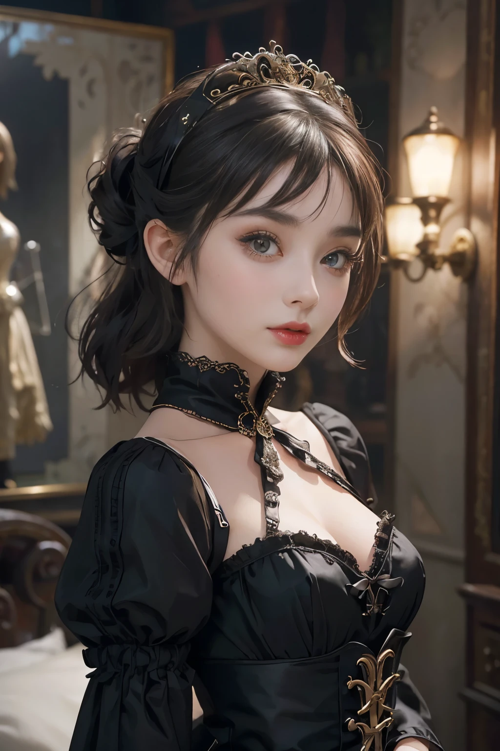 8k、 (Sexy Costumes), Enchanting Girl, Very detailed,Audrey Hepburn, Steampunk Body 、 Exquisite decorative details 、 Cool colors 、 More about Gothic ta 、 Very intricate details 、 Realistic Light