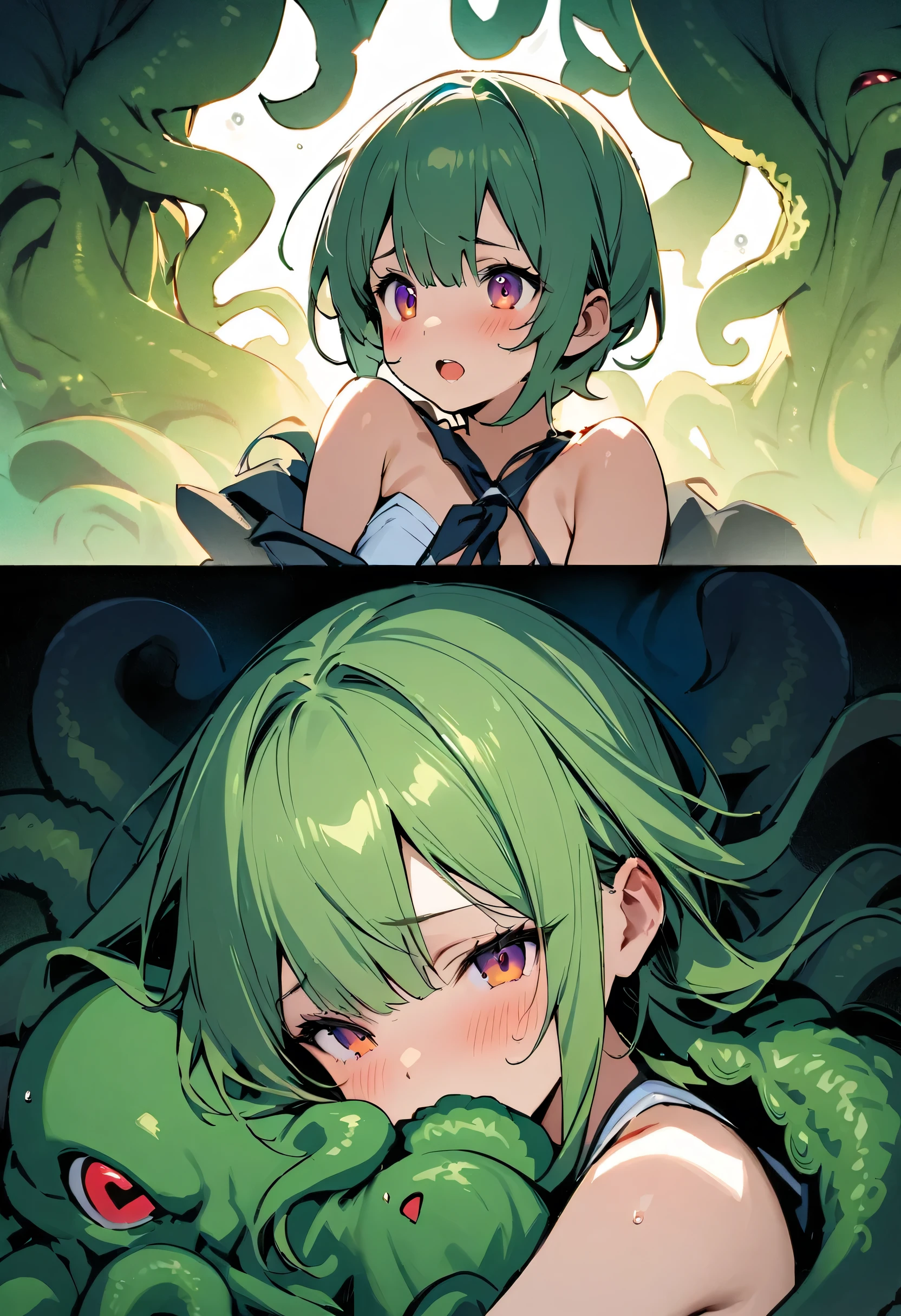 Little,((Cthulhu:1.3)),、((Upper Body:1.3))masterpiece, highest quality, Illustrations for novels, High resolution, 18+ Adult content, Sensual, Intimate, Emotional, Passionate, romantic, sweet, Adorable, Innocent, Pure, Fascinating, Fascinating,((Cthulhu:1.3)),、((Upper Body:1.3))