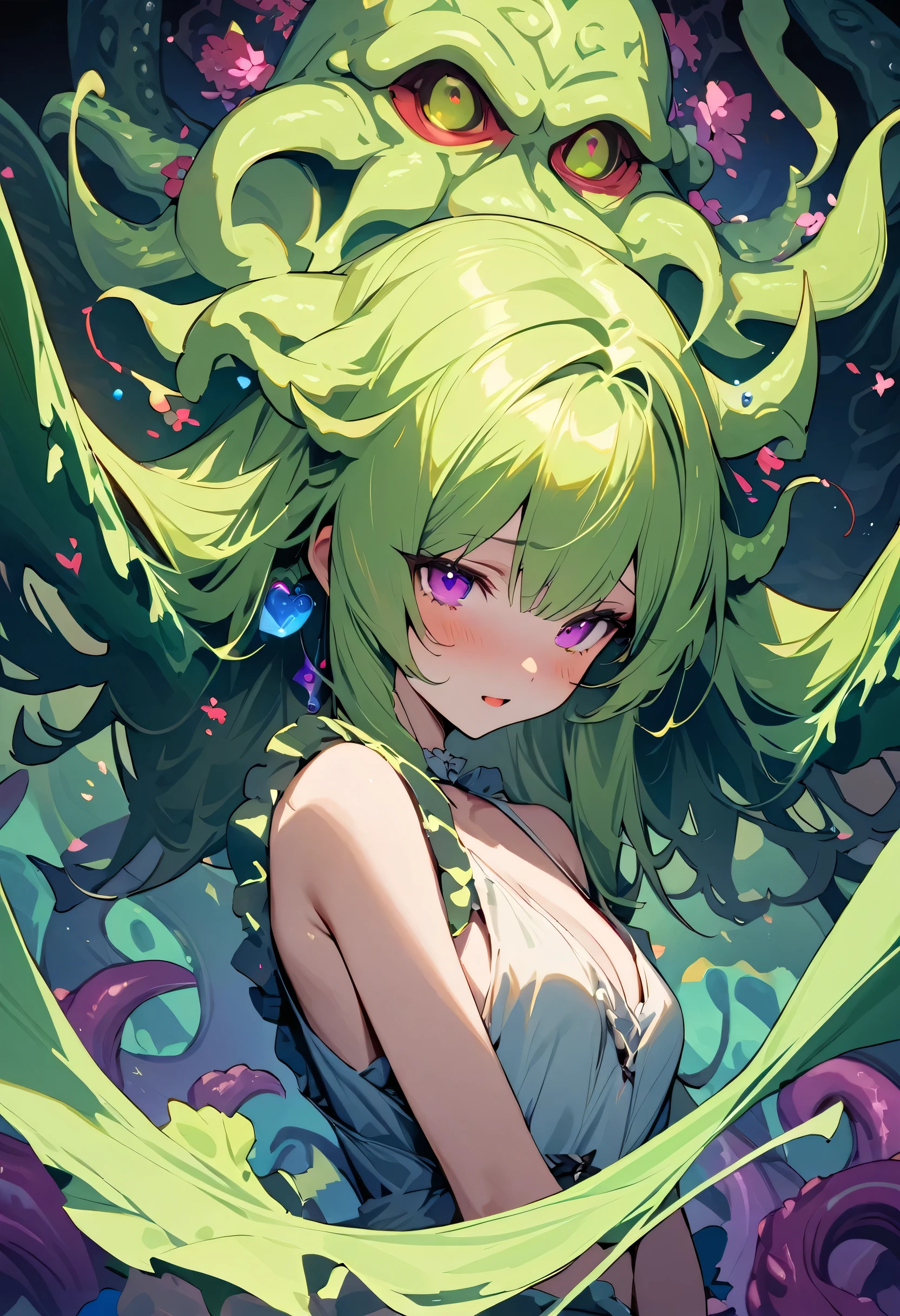 ((Cthulhu:1.3)),、((Upper Body:1.3))masterpiece, highest quality, Illustrations for novels, High resolution, 18+ Adult content, Sensual, Intimate, Emotional, Passionate, romantic, sweet, Adorable, Innocent, Pure, Fascinating, Fascinating, attractive, Mysterious, Fascinating, Fascinating, Immersive, Fascinating, dream-like, Surreal,