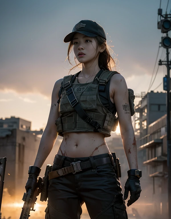 (8K, RAW photos, higheSt quality, maSterpiece:1.2),(realiStic, realiSticな写真:1.4),(Highly detailed CG Unity 8K wallpaper),(round face: 1.5), (detailed student:1.3),(cool eyeS:1.1),(Unforgettable eyeS:1.1),(Your eyeS are So beautiful:1.1),
24-yearS-old, japaneSe woman, Dirty Face, Full of ScarS、Shout、bronze Skin, U in clotheS.S. MarineS,bulletproof veSt、backpack、Heavy equipment、 Fighting on the 전장, Strong muScleS, world war, Modern war themeS,Army Girl, run、ASSault rifle with accurate detailS, (grab the rifle: 1.3), (Aim 과 hold the rifle.: 1.3), Shootout, army, U.S. Cities、baSeball cap, car on fire, war zone,, exploSion, The Burning City, cigarette, Torn tank tower, navel, Gloves, 破れたarmy用パンツ, A face Stained with mud and blood, Sweaty Skin, bloody Skin, muddy Skin, declaration of determination, exact expreSSion, higheSt quality, ultra high reSolution, realiSticな, Spirit、PhySically baSed rendering(PhySically baSed rendering(PhySically baSed rendering)), movie lights, complicated, cinematic appearance,Soft light like a movie, pleaSant tone, battlefield background, background of street fighting, realiStic, cowboy Shot, dynamic angle,, Mahindra Tar, wire, 8K!!, 偉大なmaSterpiece,, make: Tom Carafique、An impreSSive poSe turned around