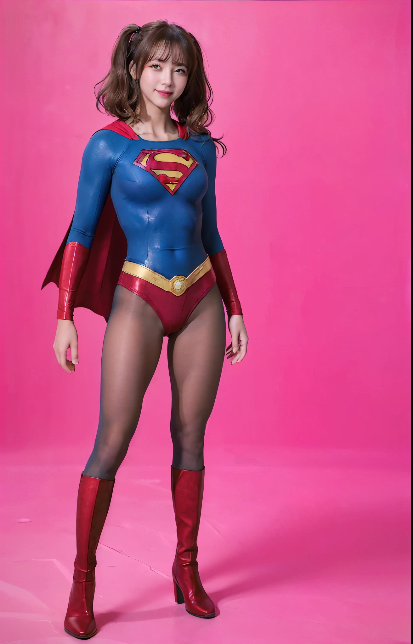 No background、(((Beautiful legs in black tights.)))、(((Legally express the beauty of your smile)))、((((Make the most of your original images)))、(((体にぴったりフィットするSupergirl Costume)))、(((Supergirl Costume)))、(((Beautiful twin tail hairstyle)))、(((She is winking cutely.)))、(((Please wear black tights....、Wear red boots)))、((Best image quality、8k))、((highest quality、8k、masterpiece:1.3))、(((Preserve background )))、Sharp focus:1.2、Beautiful woman with perfect figure:1.4、Slim Abs:1.2、Wet body:1.5、Highly detailed face and skin texture、8k