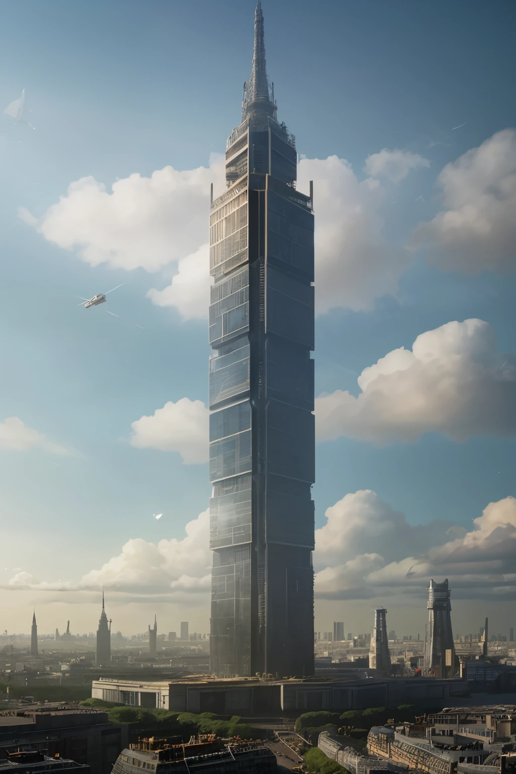 ((The steel tower in the imperial capital of Star Wars, the Rubik's Cube and Golden Tower of the corporate headquarters in Blade Runner, The floating kingdom of Hayao Miyazaki's Castle in the Sky, the catacombs of Paris are full of skulls, Famous British architect Dream Detective)), (futuristic:1.2), a huge military factory made of steel, glass, fog, sun, in the clouds, , futuristic military planes, moody tones, (real landscape:1.1), (blurred background:1.0), [buildings|vehicle|Crowd|garden|bridge|path|trees|vehicle|highway_urban:0.2], [Door|Window|Roof|Wall|Curtain|Road|Lighting|Landscape_detail texture:0.4], great lighting, xtower, rowhouse
