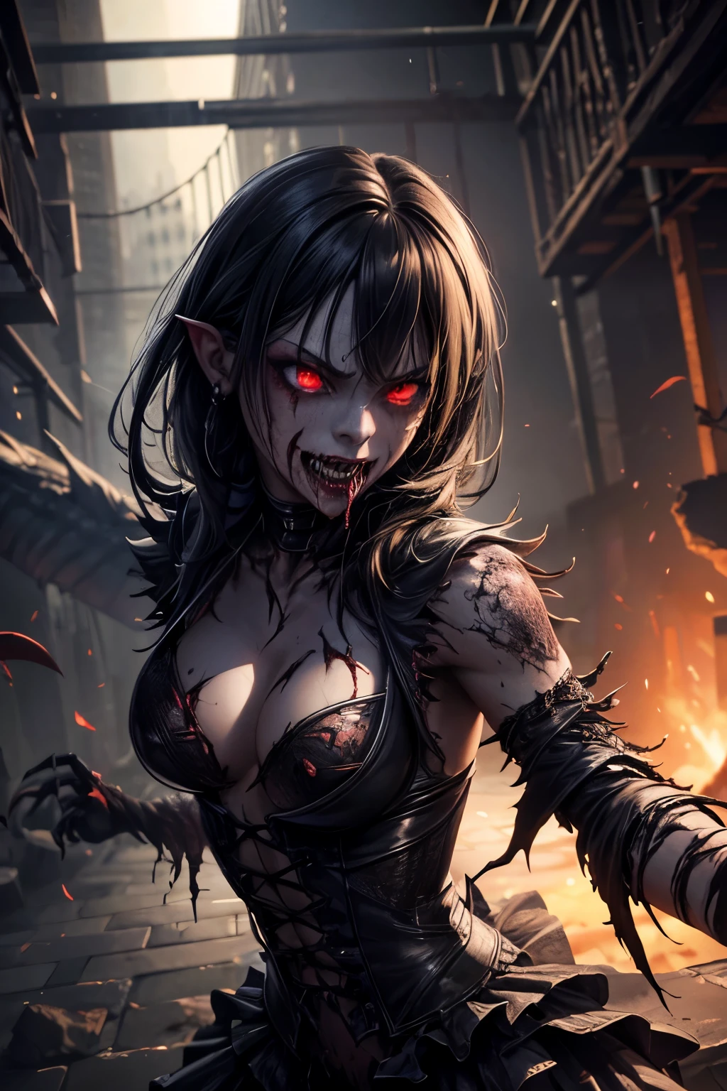 dead rotting bloodthirsty evil zombie, girl Venom, black symbiont attached, bloody, evil look, psychotic, ripped clothes, torn apart costume, sexi, revealing, combat stance, highly detailed, vibrant appearance, creative behavior, extremly detailed, imaginative, sensual, spontaneous, small breasts, sexi, revealing, highest quality, skin texture, intricate details, (cinematic lighting), RAW photo, 8k, masterpiece,best quality,ultra-detailed,very detailed illustrations,extremely detailed,intricate details,highres,super complex details,extremely detailed 8k cg wallpaper,