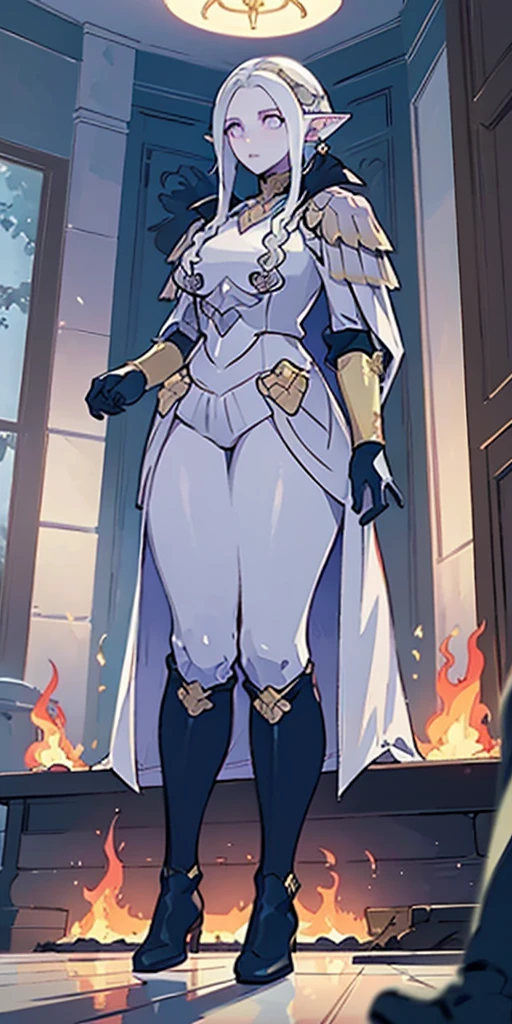 (masterpiece:1.2) (best quality:1.2) (Full body view from below) perfect eyes, perfect face, perfect lighting, 1girlMILF mature drow elf blue skin color, white hair, blue ayes, pointy ears, hyper realistic, Ultra detail, high res, blue bodysuit, blue gloves, bracelet, blue boots, extremely detailed, highly quality, 4k, sharp focus, professional, sharp focus, award winning, cinematic lighting, octane render, unreal engine, volumetrics dtx, Wallpaper ((Edelgard von Hresvelg (Fire Emblem: Three Houses) LoRA))
