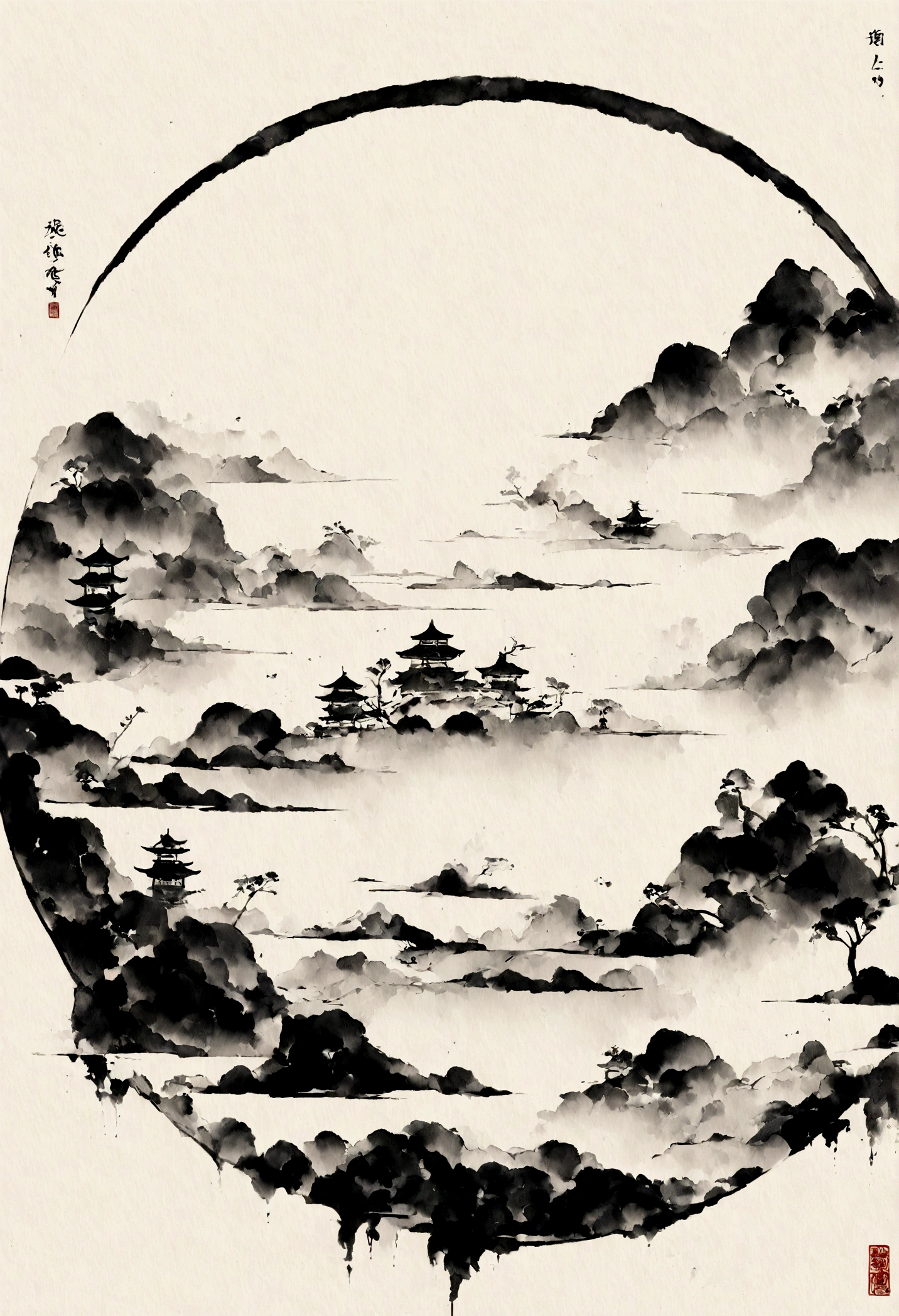 (大量留white:1.5),white, white色背景, simple, Minimalism, abstract,Freehand,Aesthetic,黑与white,Ink Painting,antiquity,a mountain,People in the distance