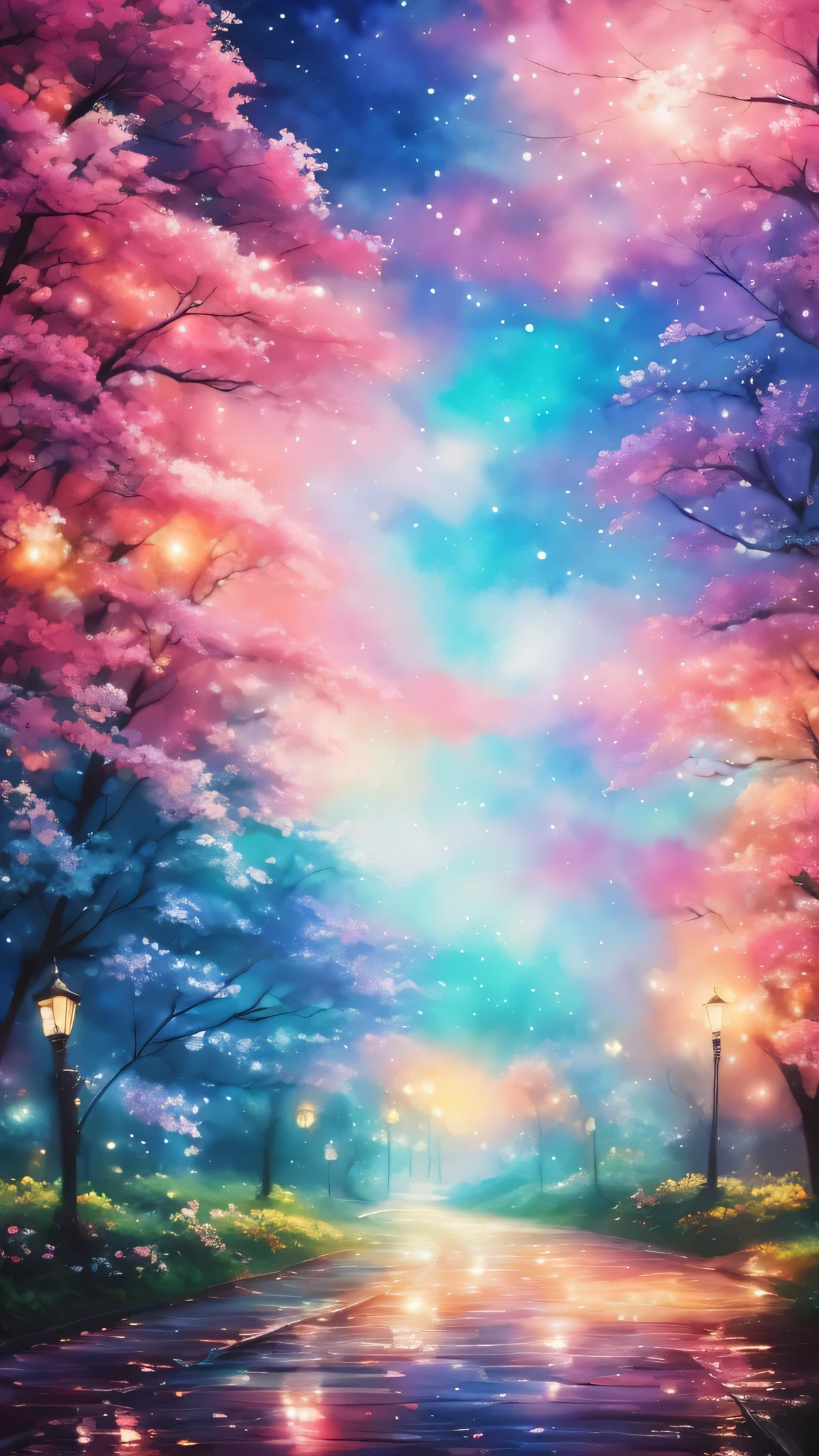(best quality, Main part:1.2), Soft Focus, Bright gradient watercolor, dreamy melancholy rose path, Realistic cosmic sky, artistic, Psychedelic, Giant Eye